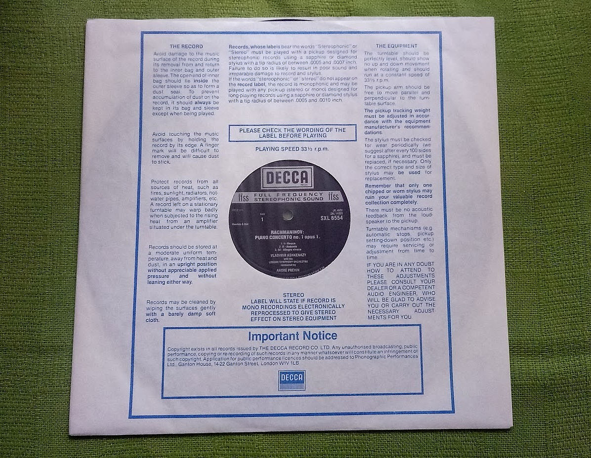 DECCA SXL 6554 – Rachmaninou Piano Concertos 1 and 2 Ashkenazy Previn 1972 NM