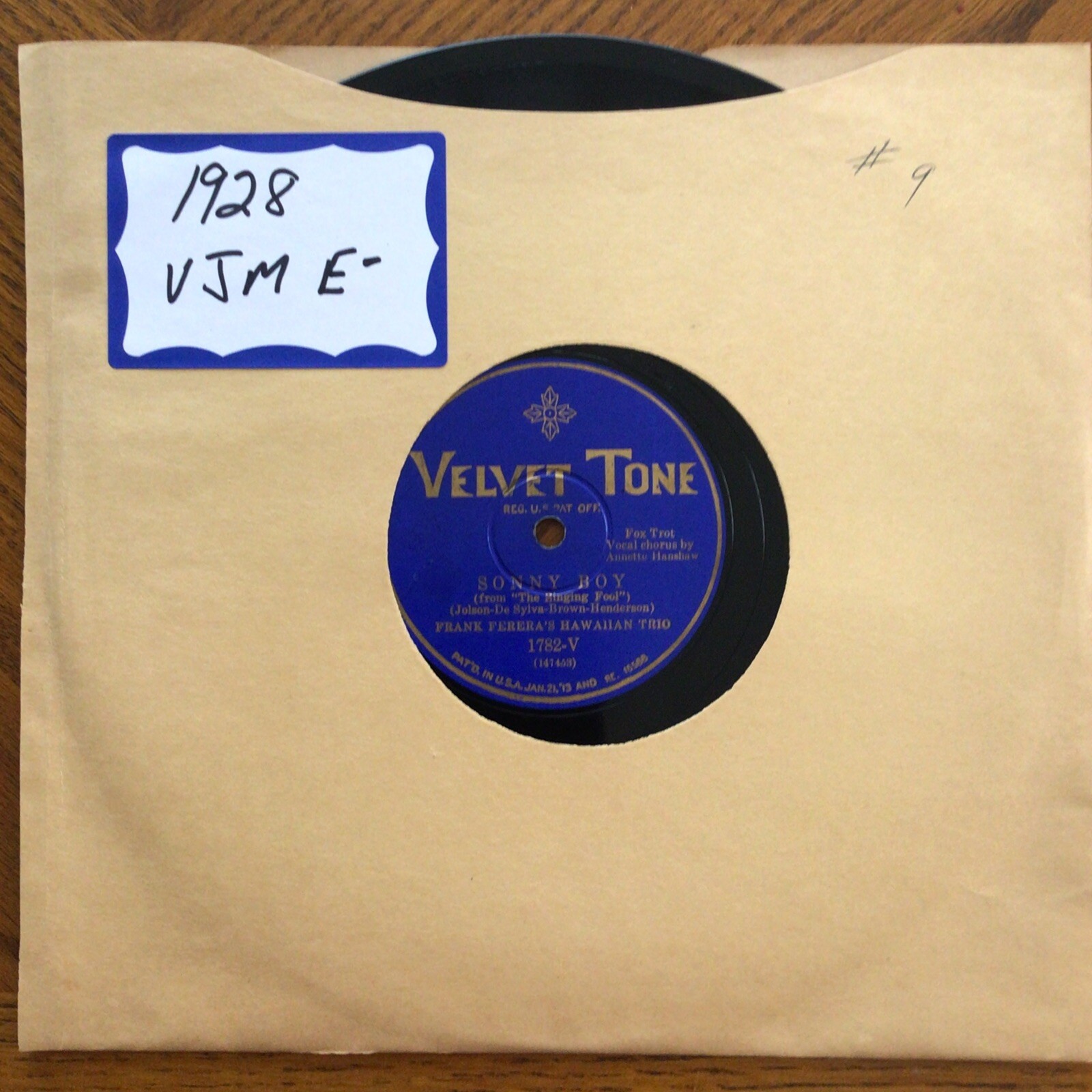 78 RPM “SONNY BOY/SWEET LEI LEHUA”FRANK FERERA’S HAWAIIAN TRIO – 1928