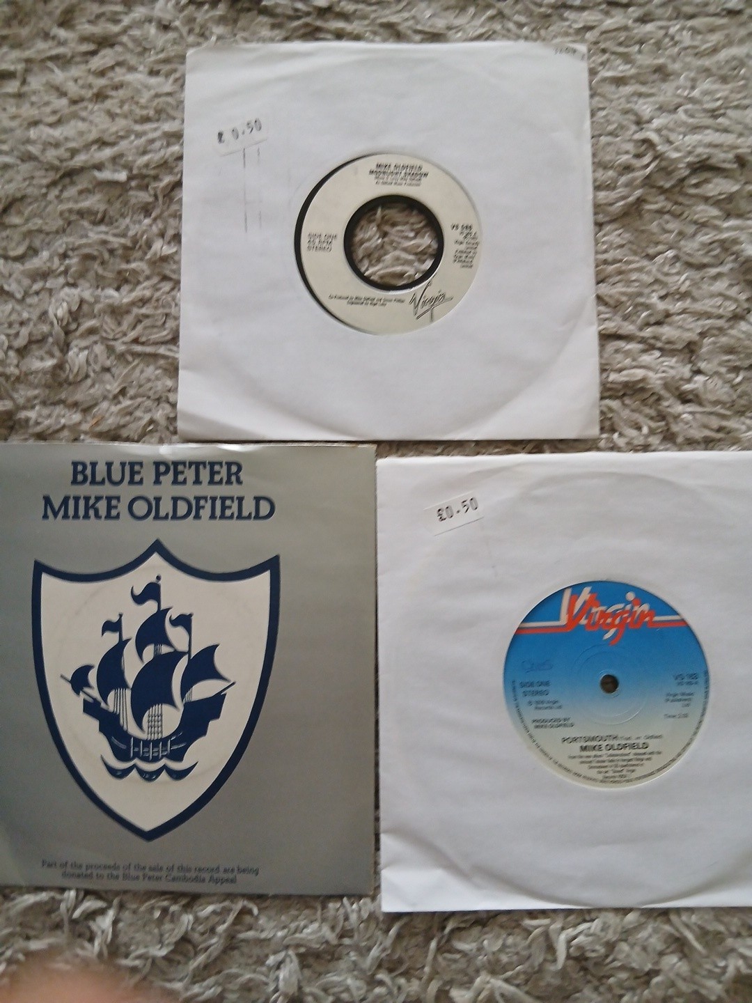 Mike Oldfield – Blue Peter, Portsmouth & Moonlight Shadow 7″ Vinyl Singles
