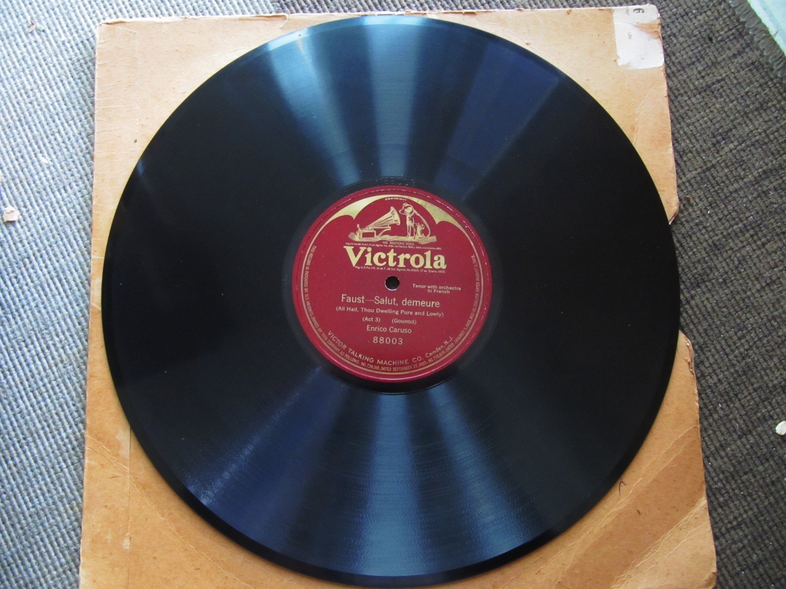 1906 Enrico CARUSO Tenor Gounod FAUST SALVE DIMORA VICTOR 88003 – SALUT DEMEURE