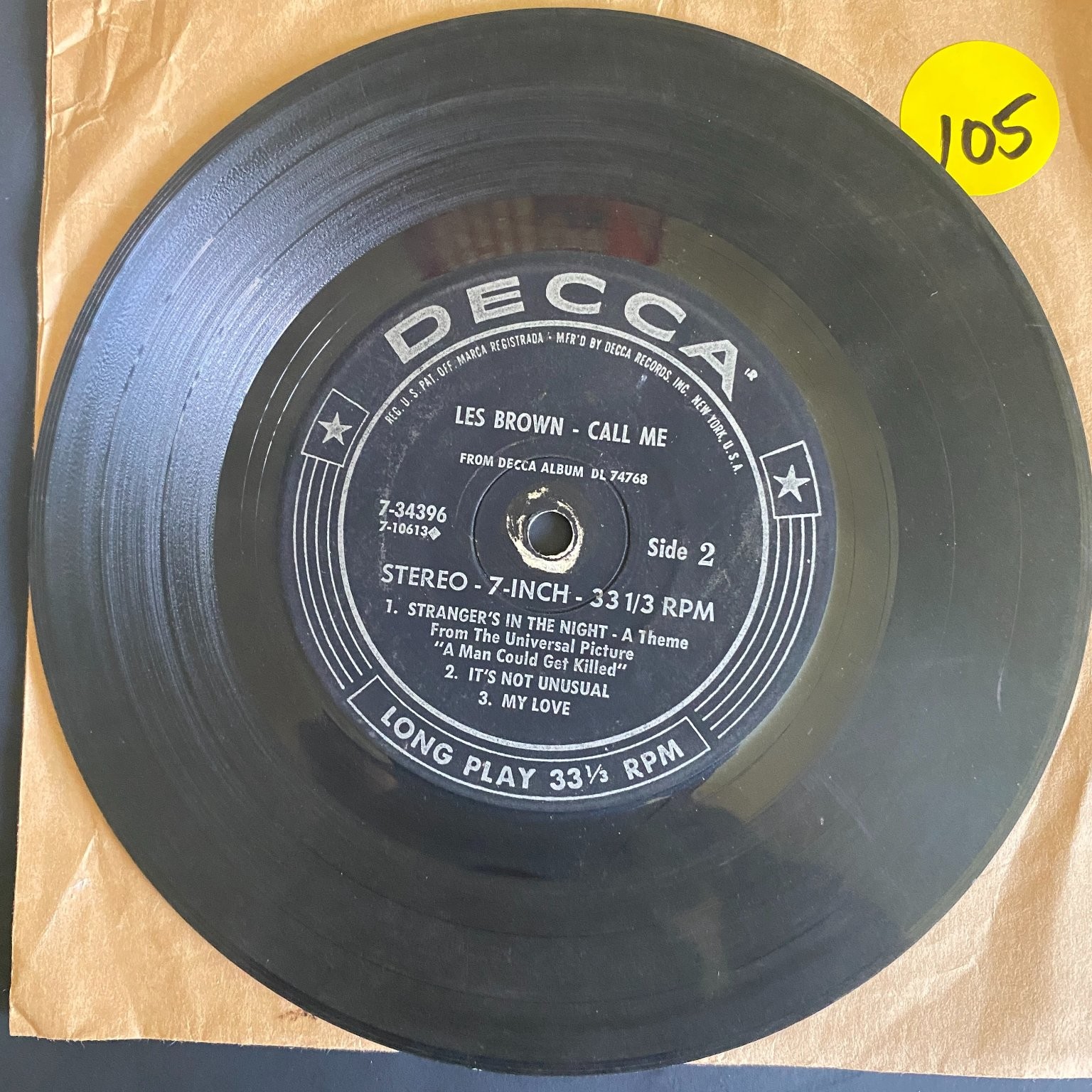 Les Brown – Call Me EP Record 1966 Decca Easy Listening Jazz 33 RPM