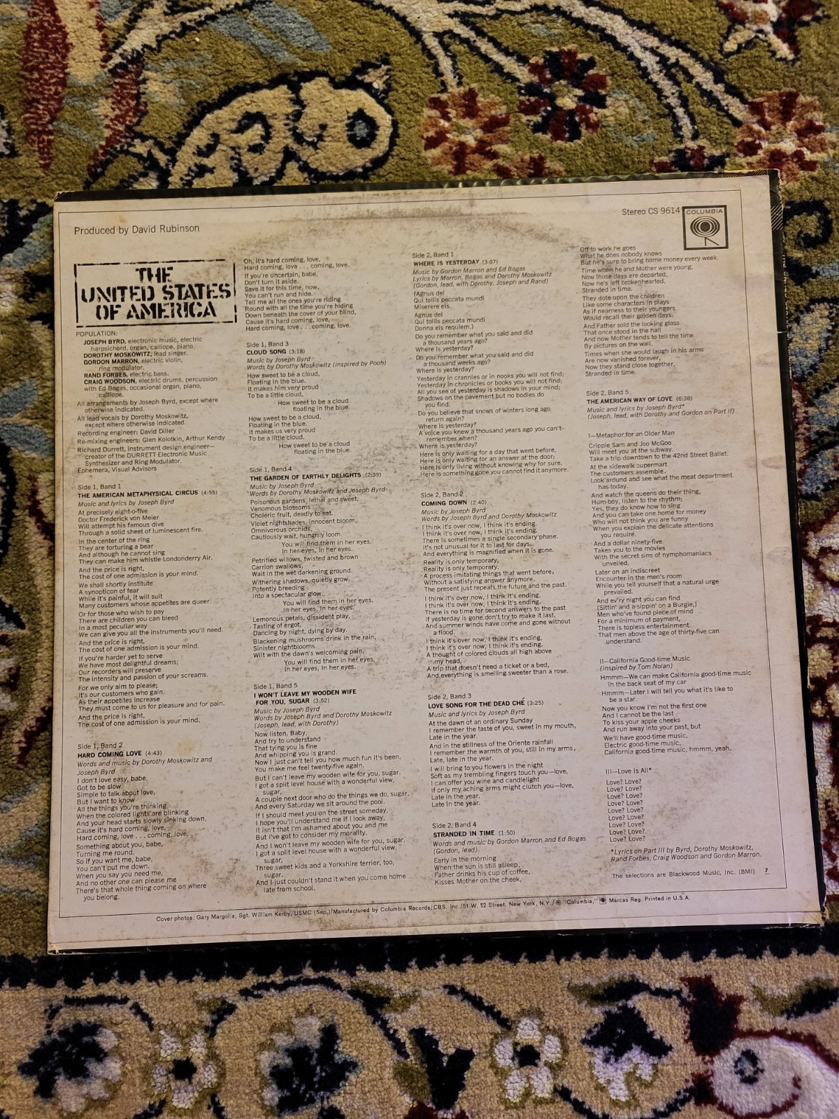 The United States Of America Self Titled LP 1968 CS 9614 Vinyl Psychedelic VG+