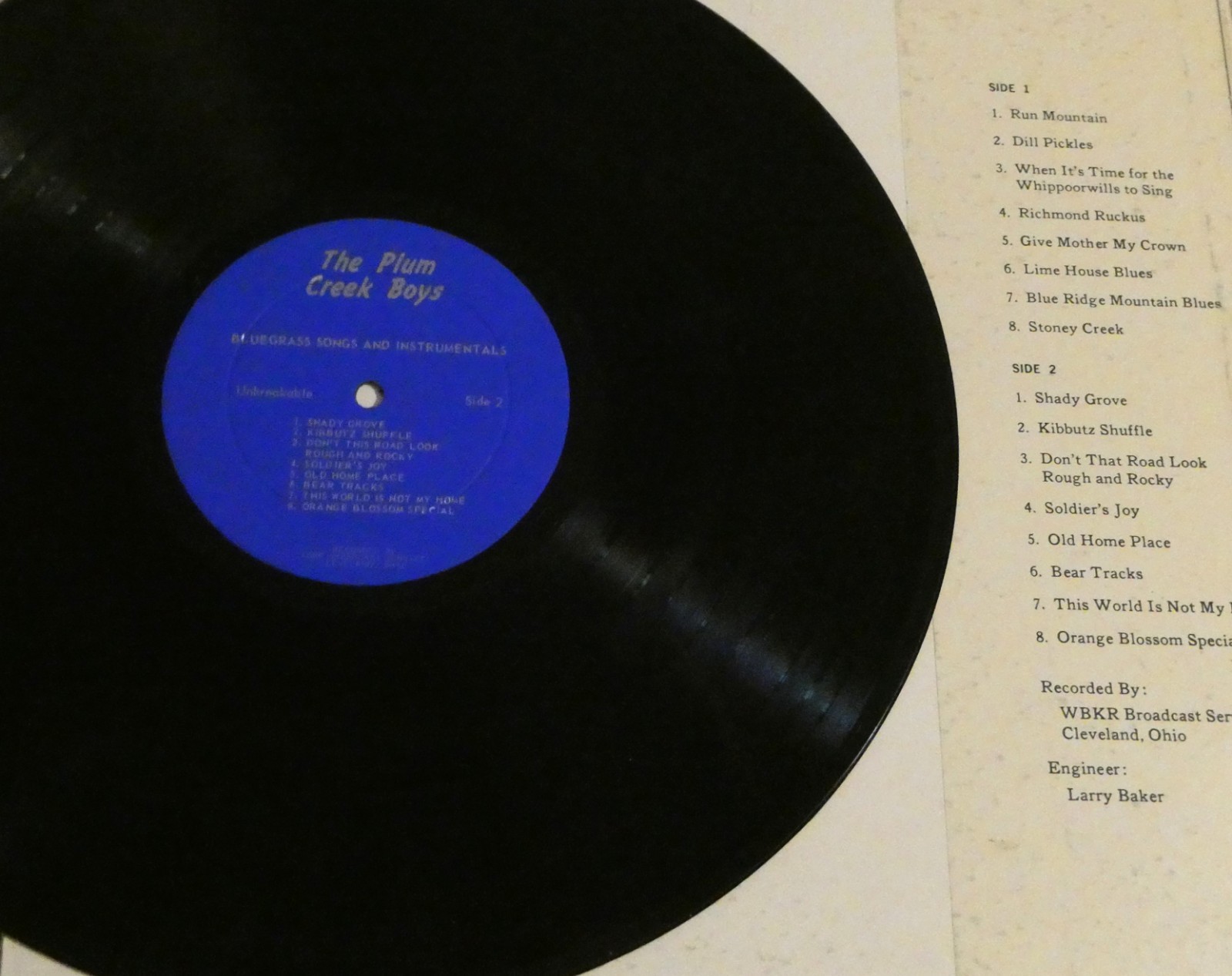 Plum Creek Boys LP Record Album Bluegrass Songs BKR3 Booklet Folk Bear Tracks