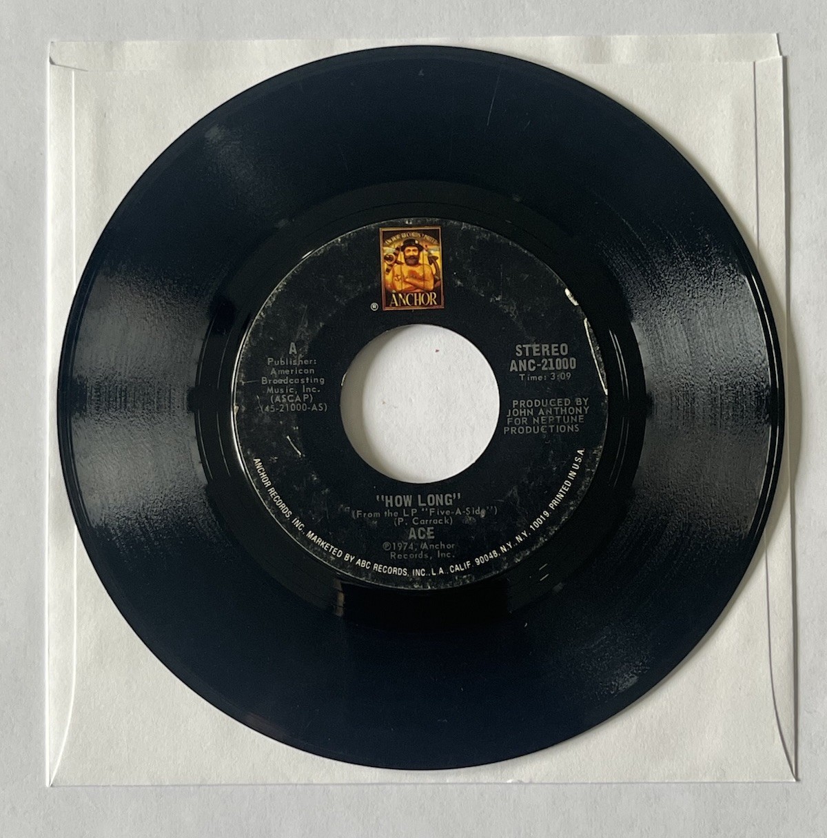 Ace How Long/Sniffin’ About 1974 Anchor Records ANC-21000 7″ Vinyl 45 Pop/Rock