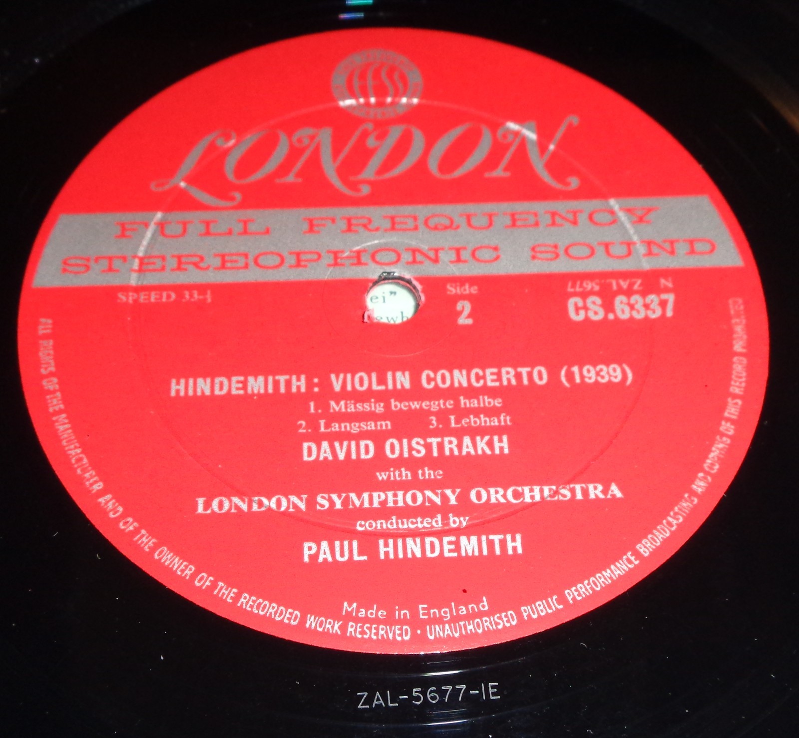 David Oistrakh BRUCH Scottish HINDEMITH Concerto – London CS 6337 Blueback FFSS