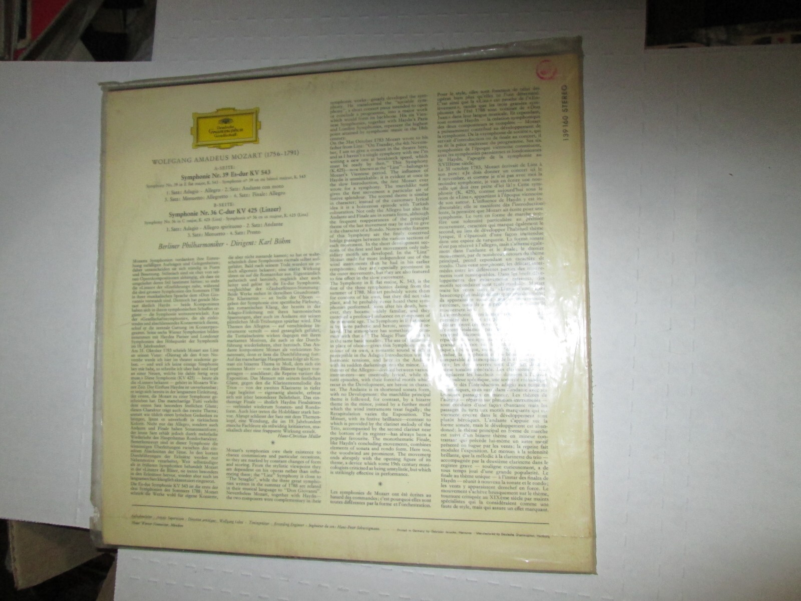 Mozart Symphonies No.39 & 36 Bohm DGG 139 160 SLPM Stereo SEALED
