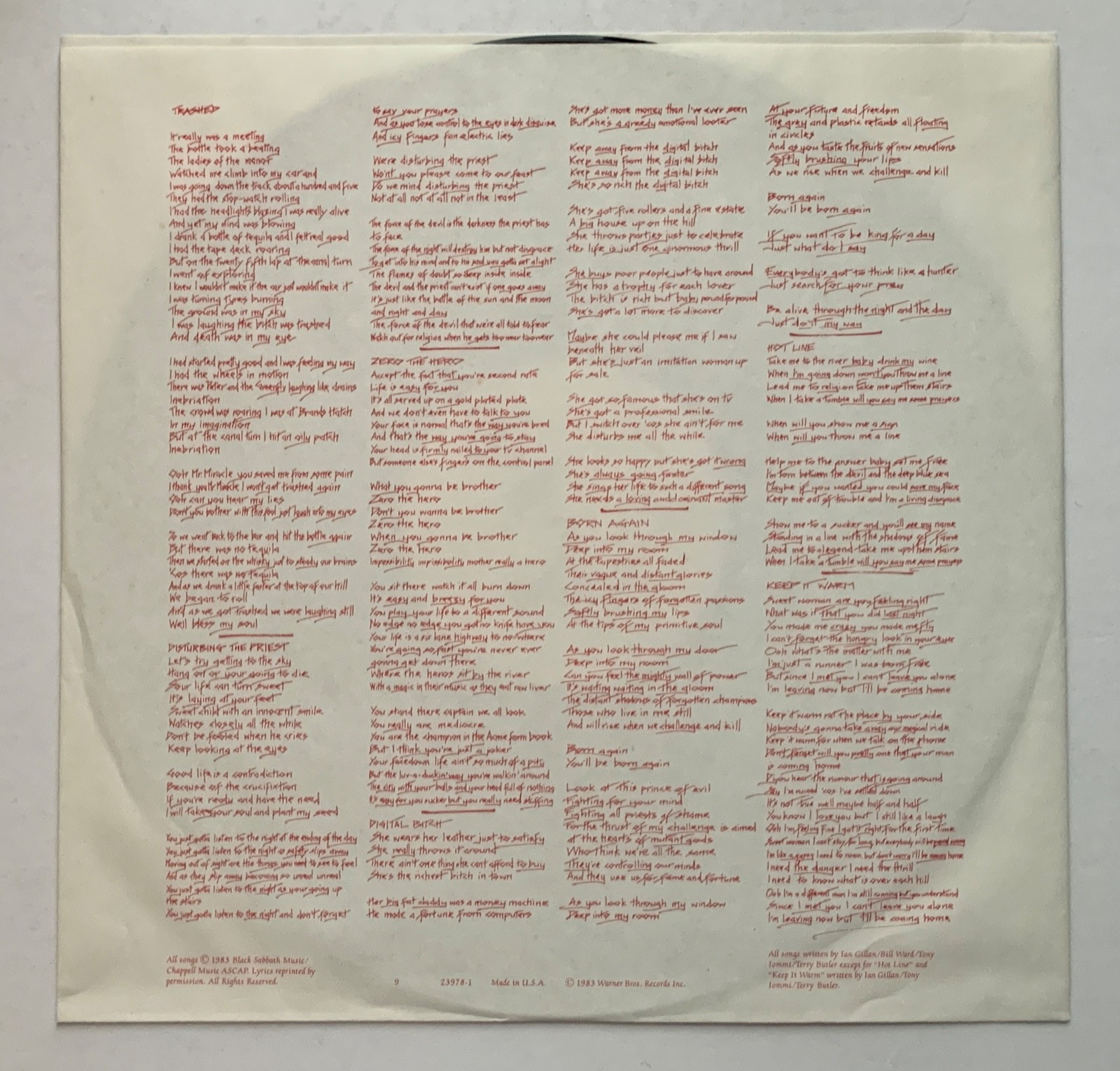 BLACK SABBATH Born Again EX WARNER BROS. original PROMO vinyl LP w/inner Gillan