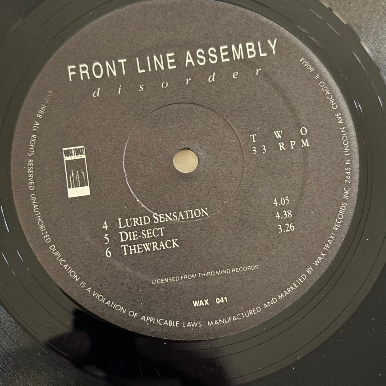 Front Line Assembly – Disorder LP Record 1988 Wax Trax! Industrial EBM 33 RPM