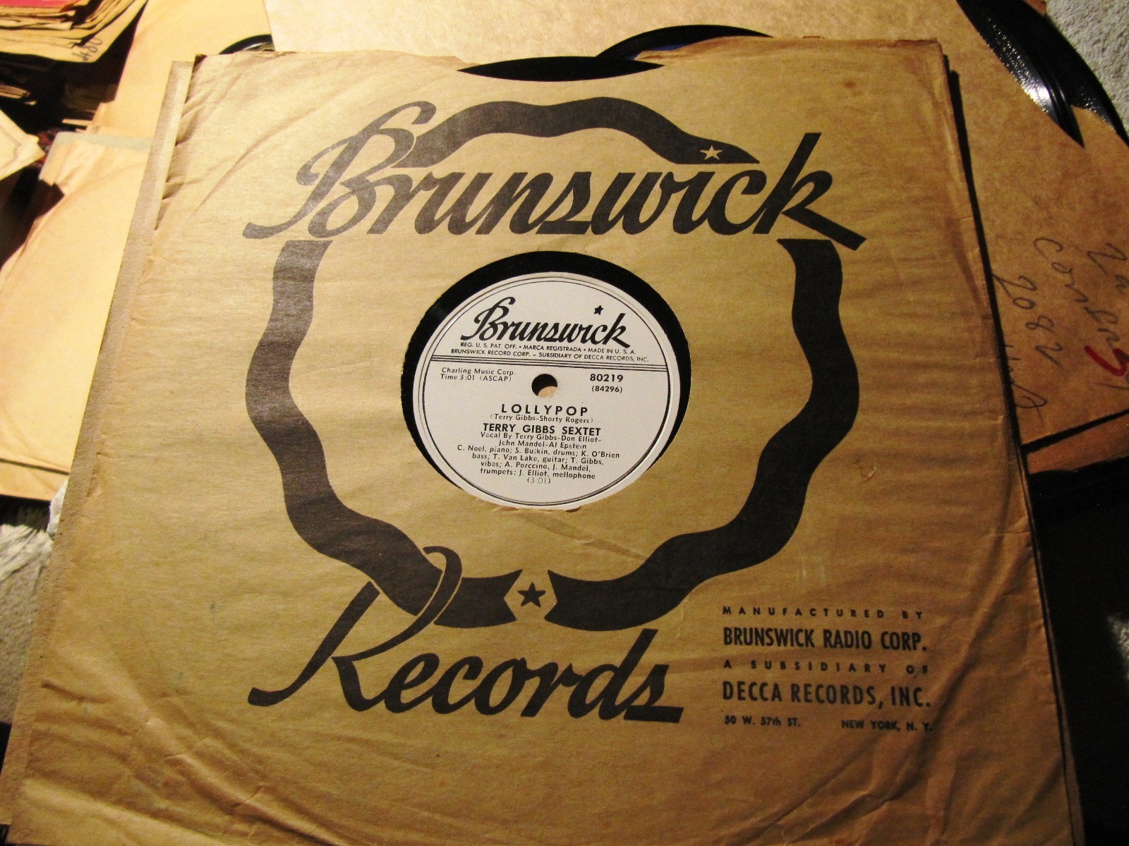 DJ Promo Bebop TERRY GIBBS SEXTET Lollypop Cheerful Litle Earful BRUNSWICK 80219