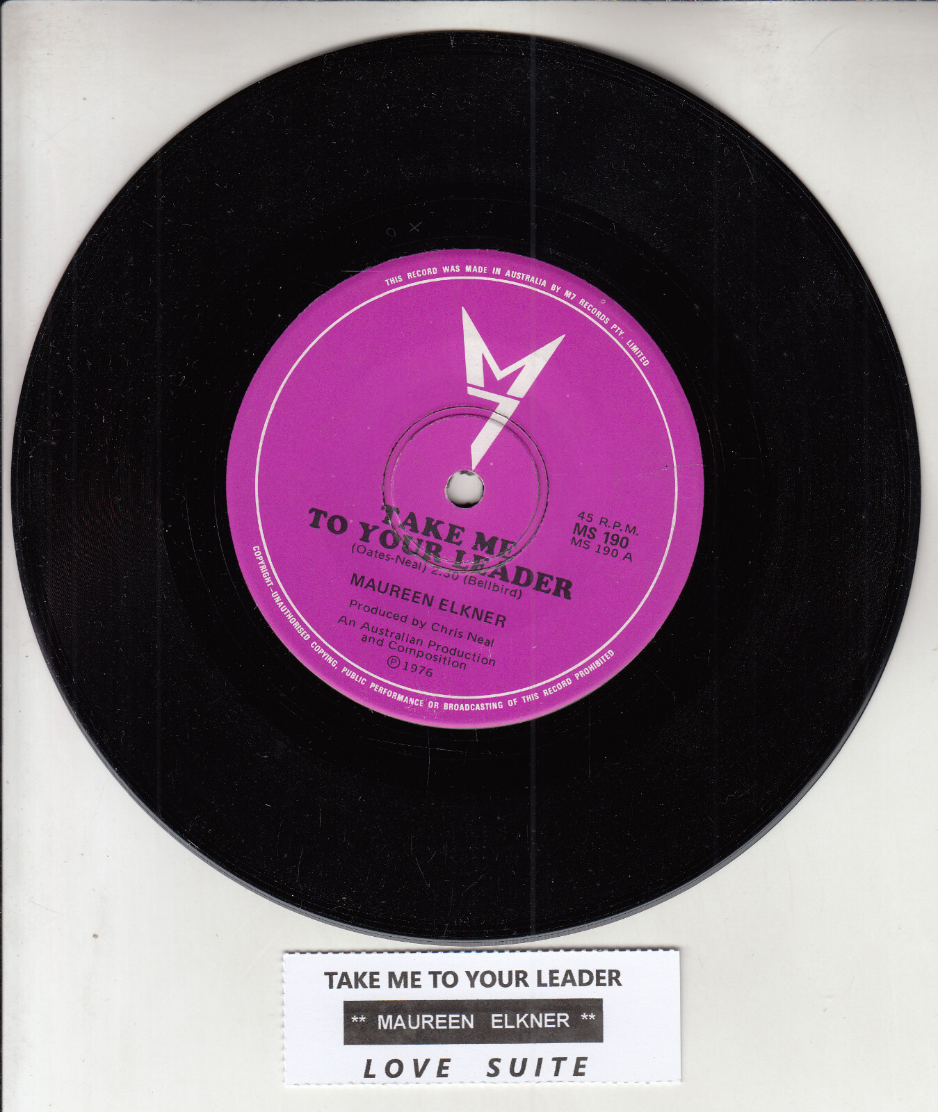 MAUREEN ELKNER Take me to your leader 7″ 45 record NEW RARE! + juke box strip