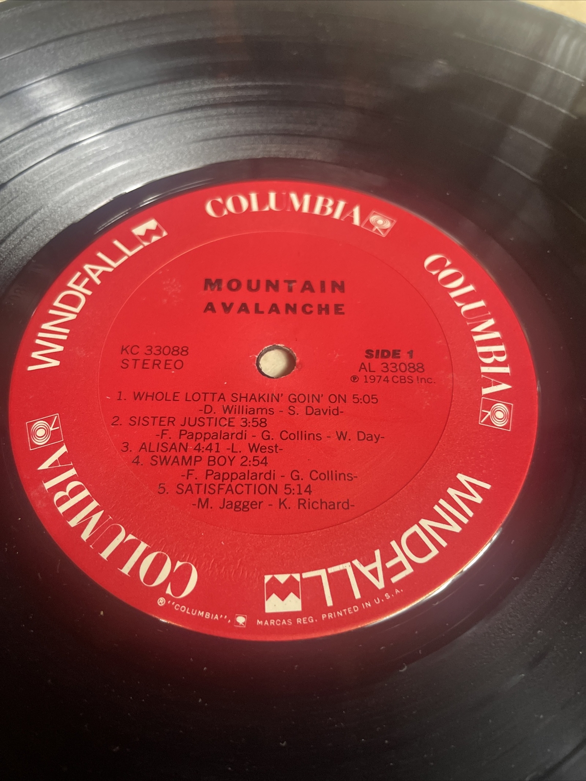 MOUNTAIN “AVALANCHE” LP 1974 WINDFALL / COLUMBIA KC-33088 ROCK USA