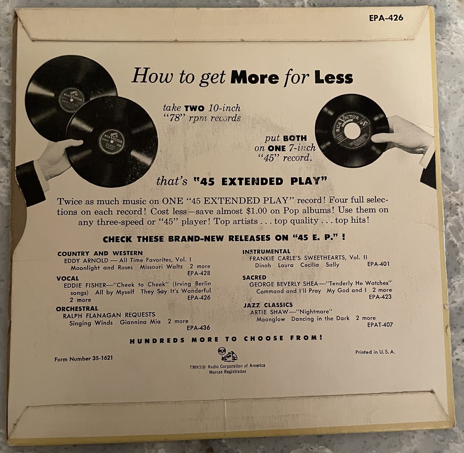 1950’s Cardboard 7″ Record Picture Covers ~ Lot of 5