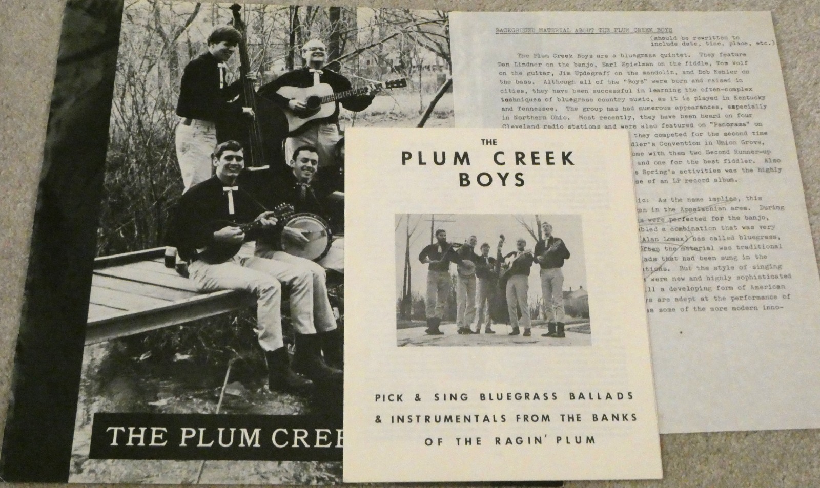 Plum Creek Boys LP Record Album Bluegrass Songs BKR3 Booklet Folk Bear Tracks
