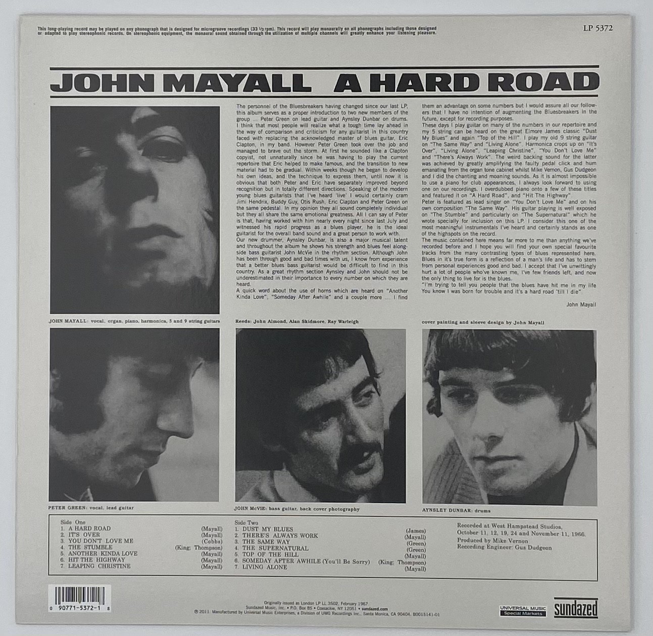John Mayall & the Bluesbreakers A Hard Road 2018 White Vinyl NM Peter Green Mono