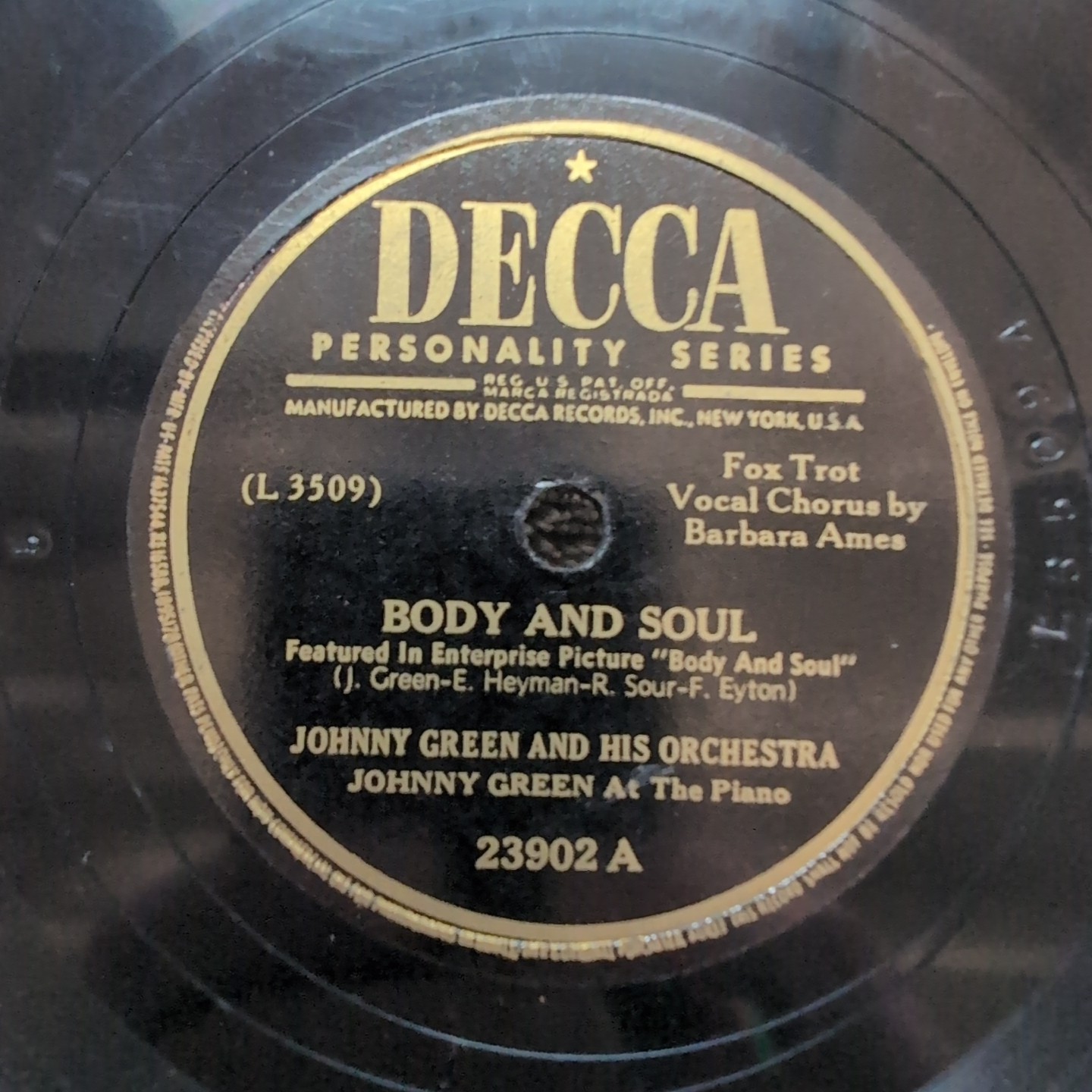 78 RPM Body And Soul I’m Yours Johnny Green Decca 23902