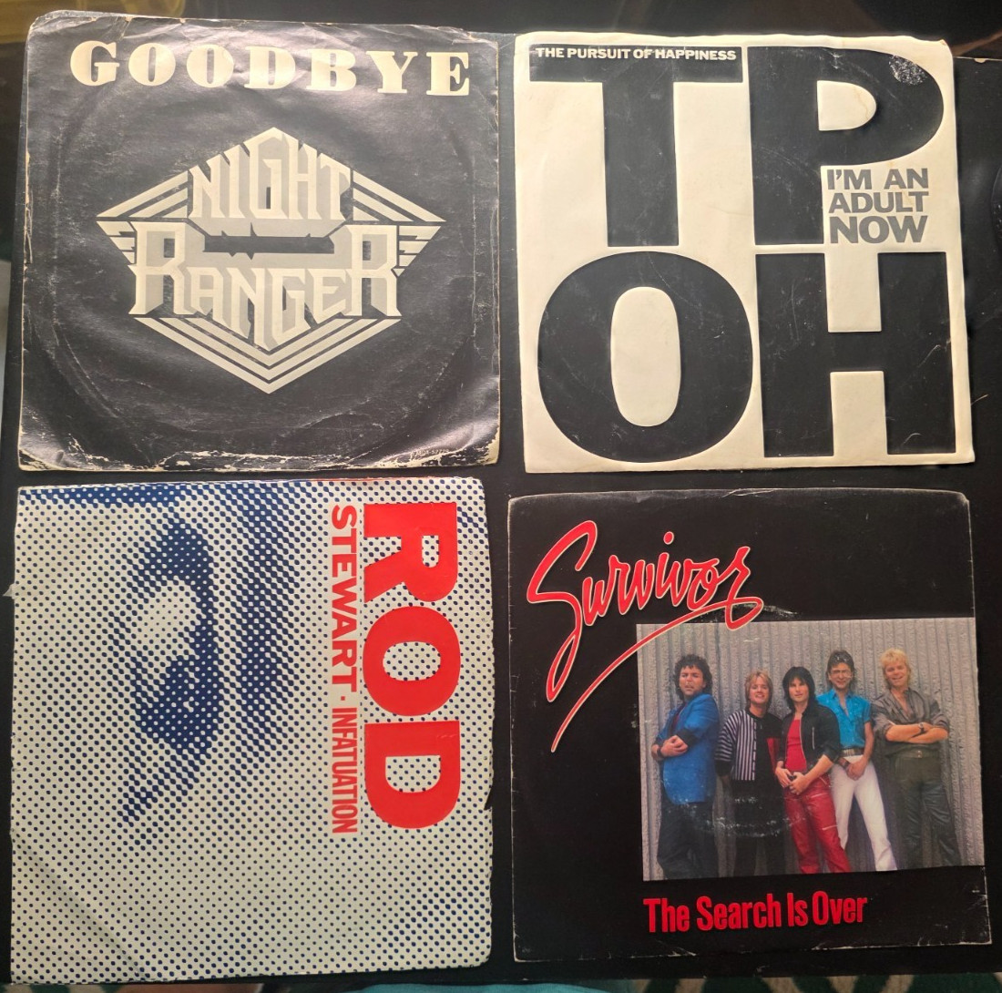 BIN Lot of 15 80s Rock/Pop Common 45s / 7′ Singles w/ Picture Sleeves