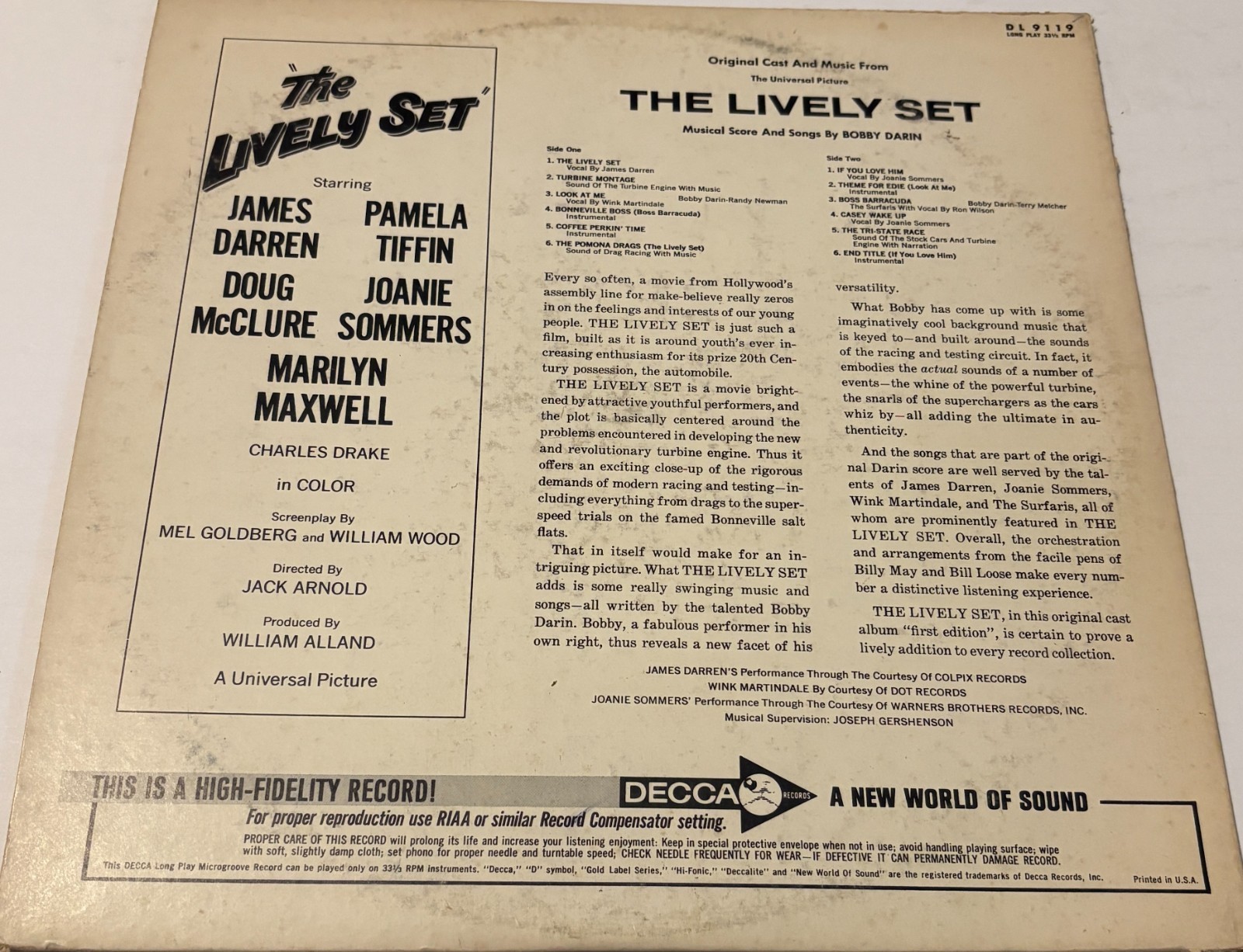 Bobby Darin The Lively Set (Original Cast And Music) 1964 Decca DL 9119 VG+