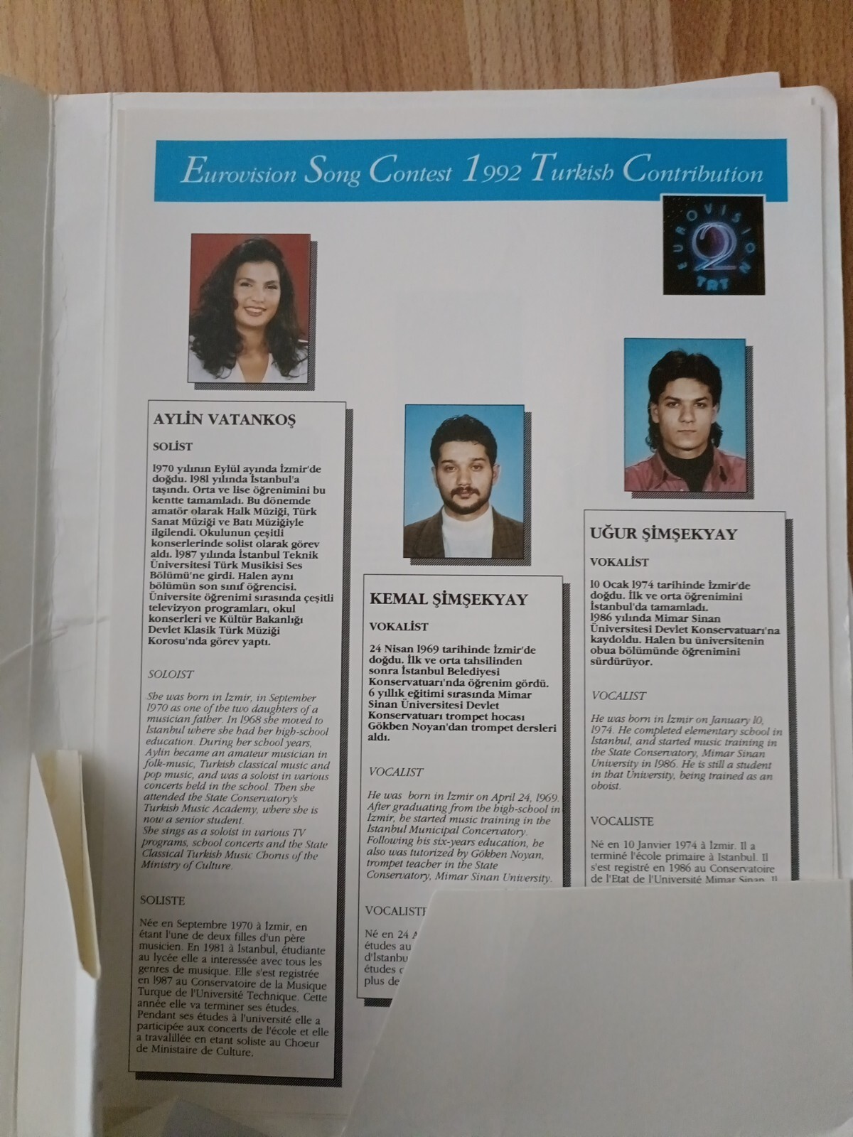EUROVISION TUR92 AYLIN VATANKOS PRESS PACK + 7″