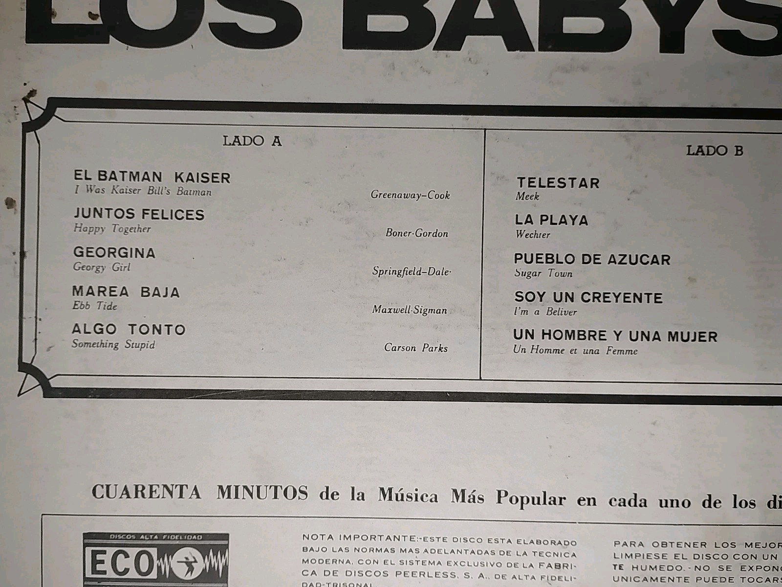 Los Babys – El Kaiser Batman Vinyl LP Latin pop rock ECO-614 Rare Hard To Find