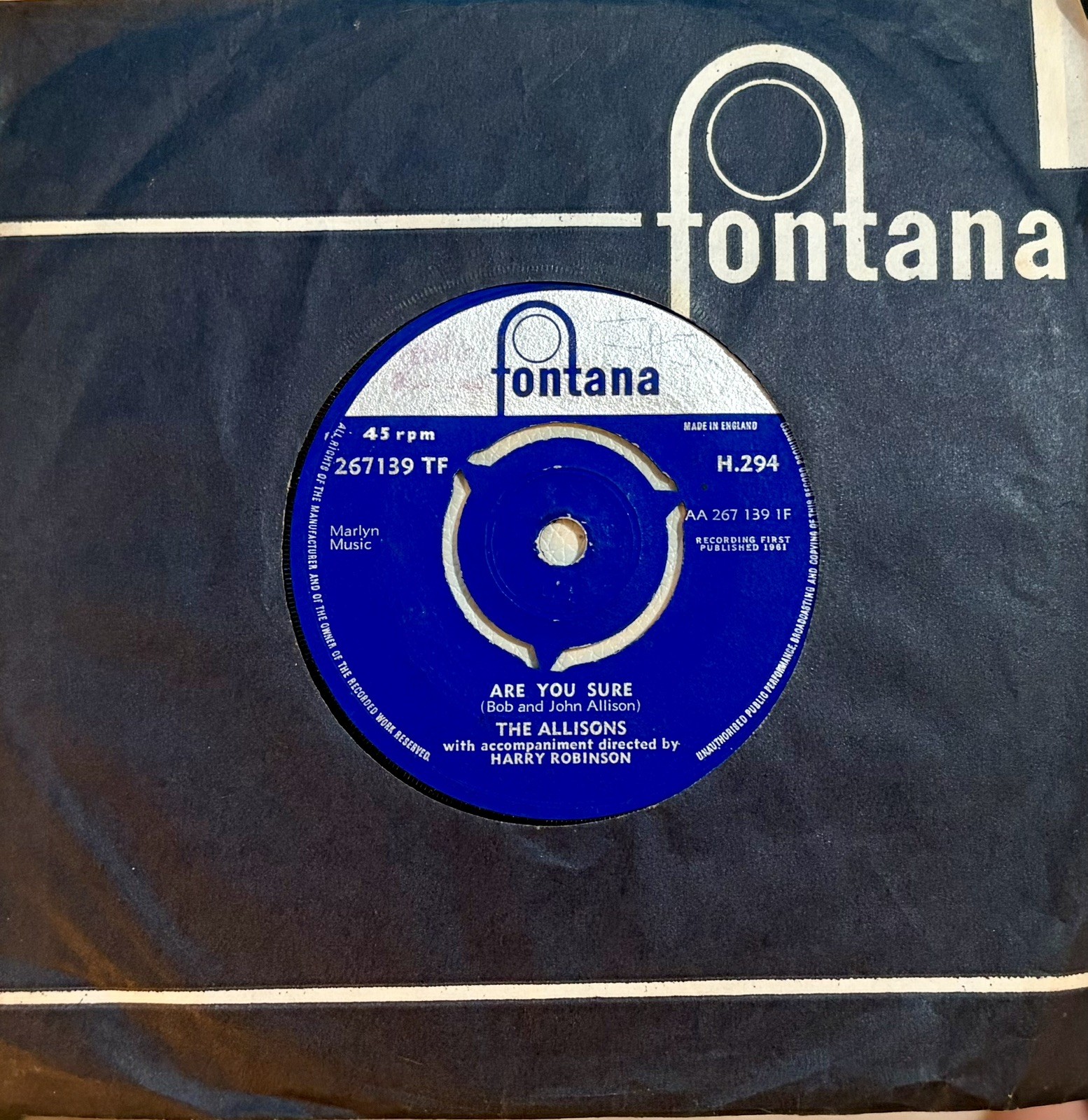 Eurovision UNITED KINGDOM 1961 THE ALLISONS Are You Sure – 7” single
