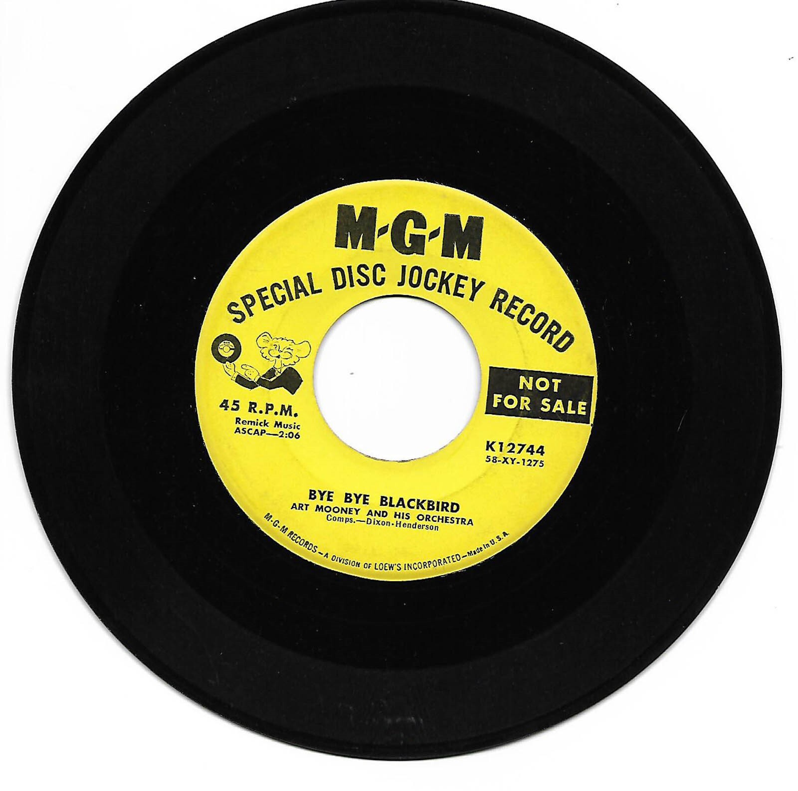 Art Mooney & Orch, Bye Bye Blackbird/Caress Me, Possess Me, Perfume 45 VG+ MGM