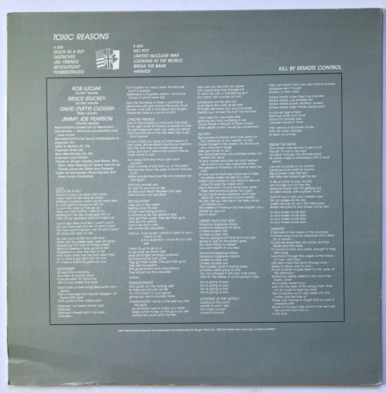 TOXIC REASONS Kill By Remote Control 1984 LP on Sixth International #SILO 4