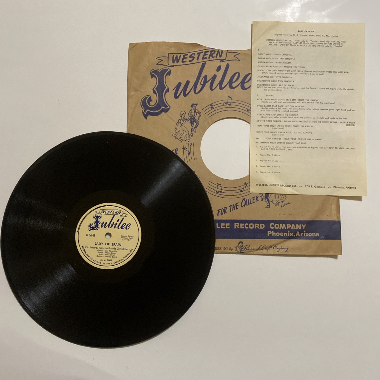 Pancho Baird’s Gitfiddlers Lady Of Spain 78 RPM Jubilee 816 Bluegrass