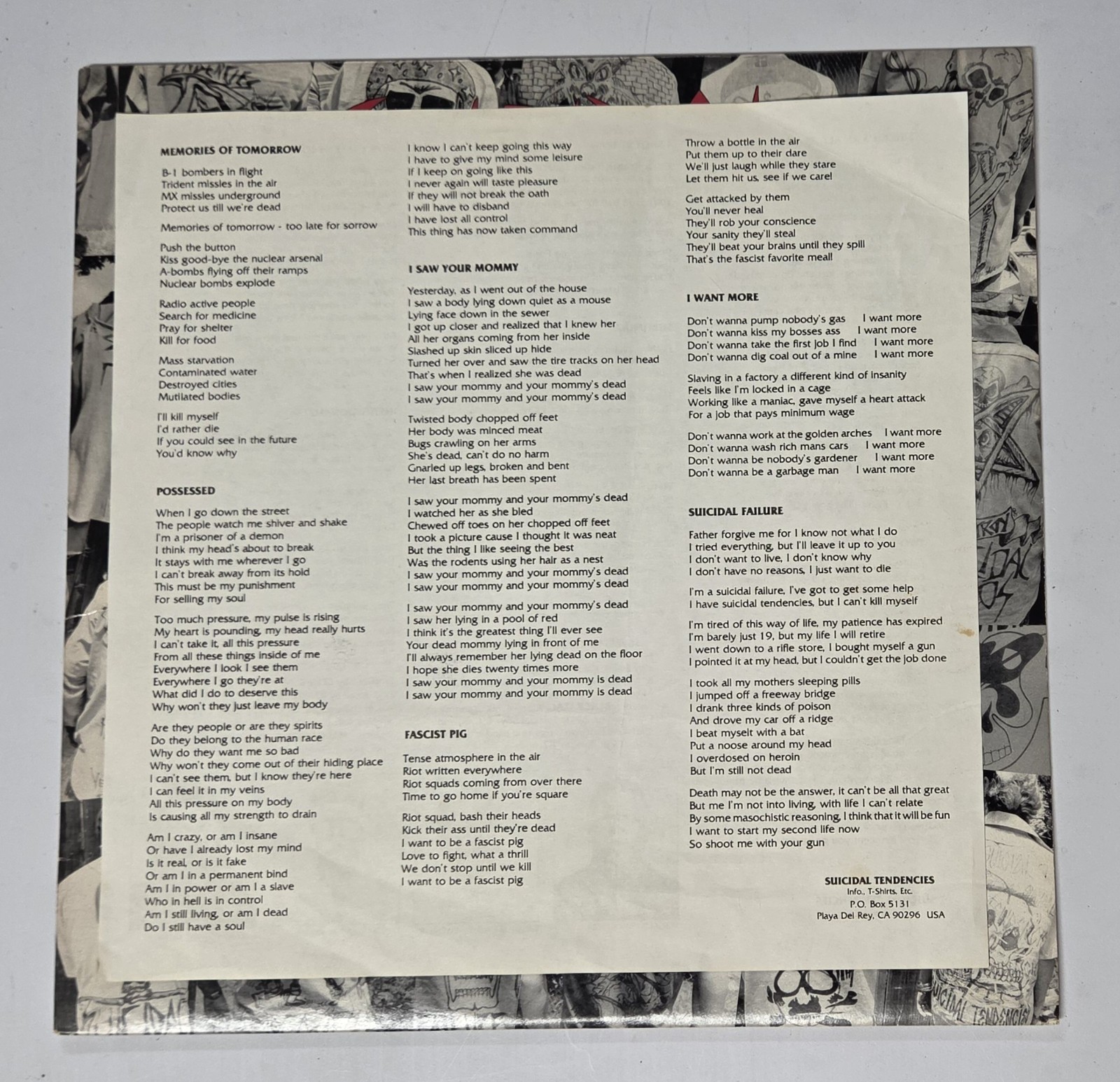 Suicidal Tendencies – Self Titled (Vinyl LP, 1983) Frontier – FLP 1011
