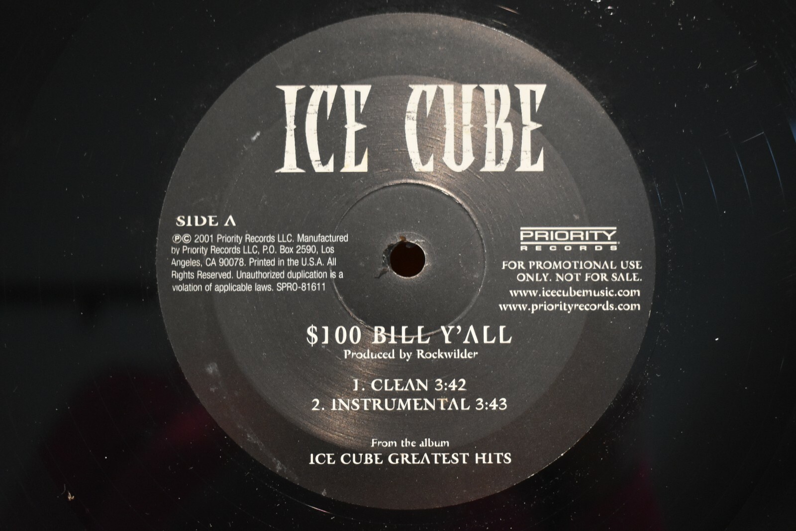 ICE CUBE-PRIORITY RECORDS-$100 BILL Y’ALL 12″ PROMO