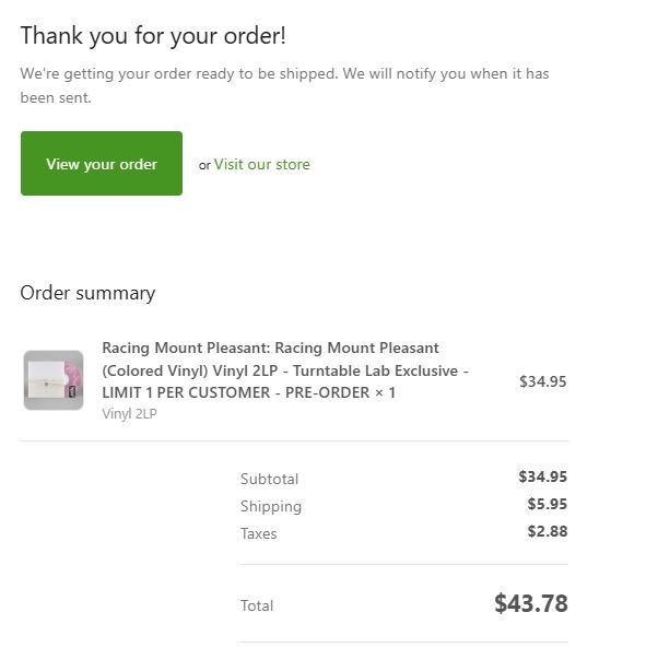 Racing Mount Pleasant (Colored Vinyl) Vinyl 2LP – Turntable Lab – Presale