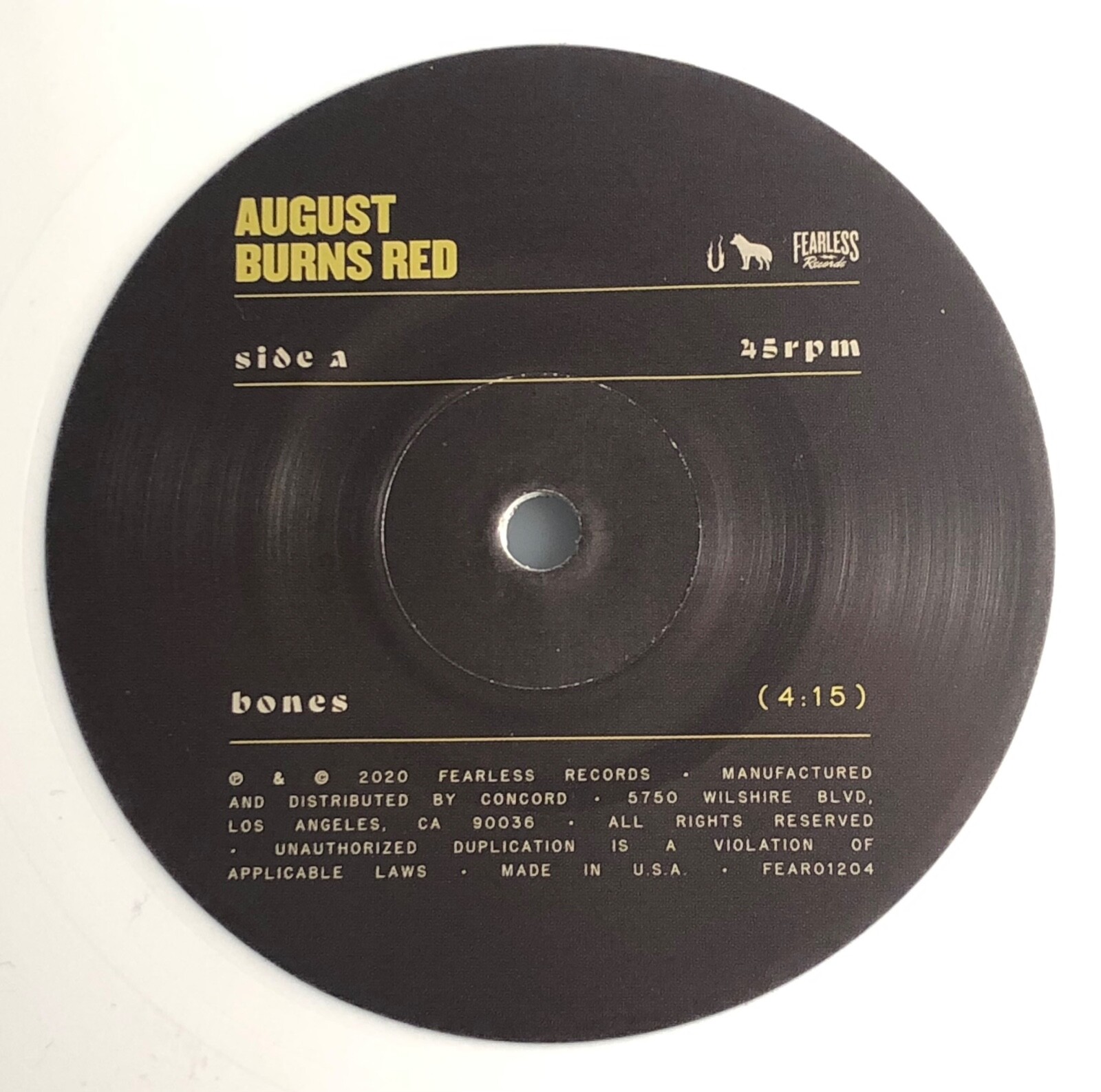 August Burns Red / Bones / 2020 White Vinyl 45 w PS / Mint