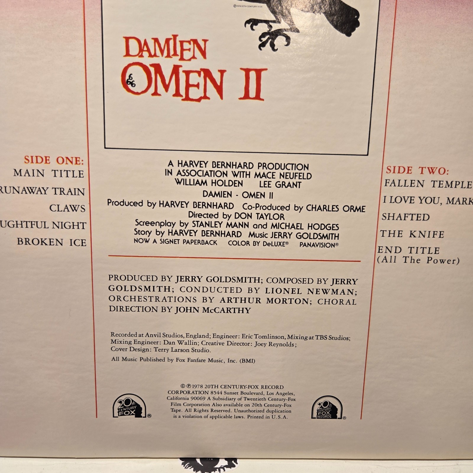 Damien Omen II Soundtrack Jerry Goldsmith 1978 LP 20th Century Fox Horror NM