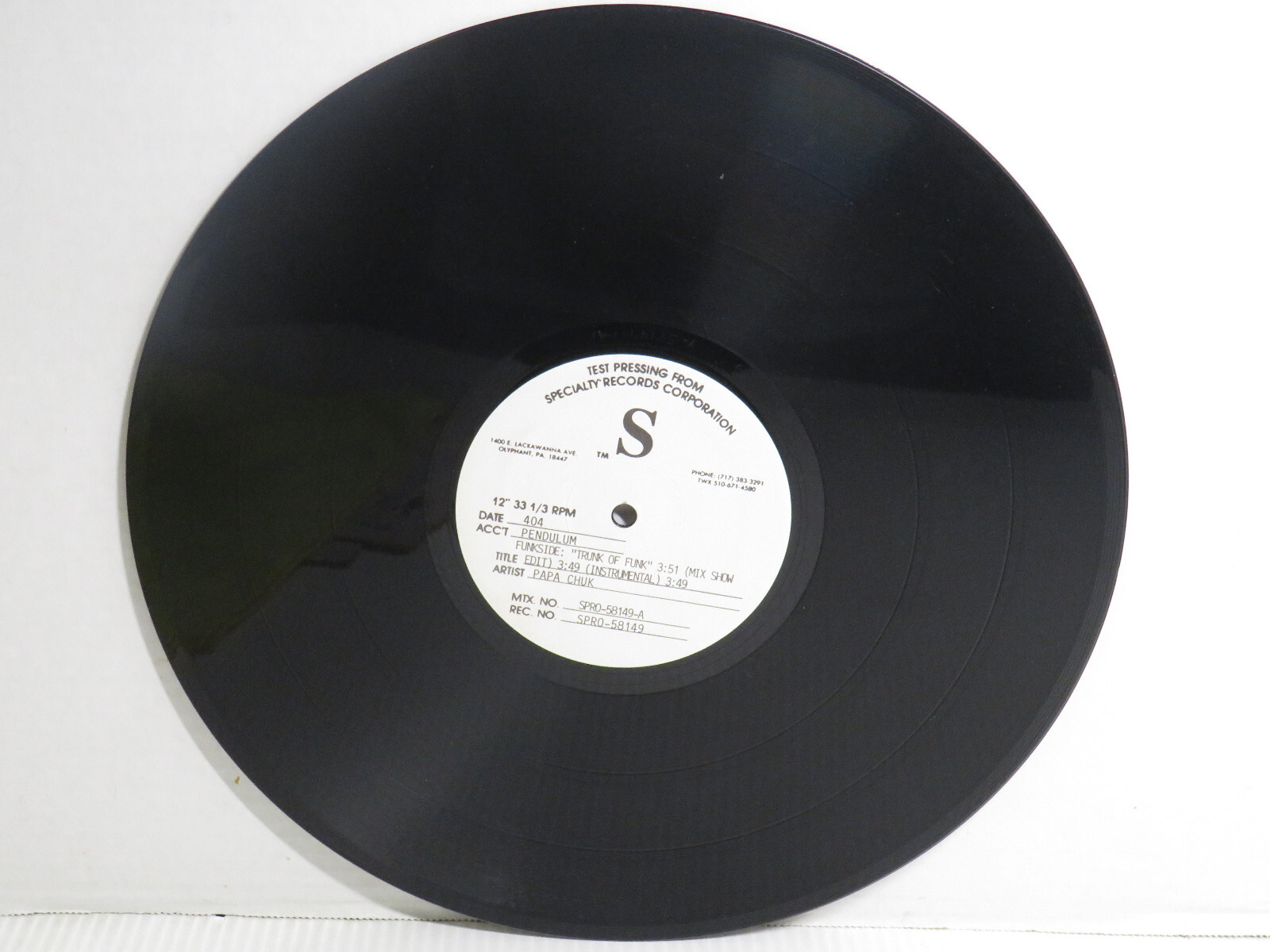 TEST PRESS PAPA CHUK TRUNK OF FUNK 12″ EP PENDULUM RECORDS SPRO-58149 HIP HOP