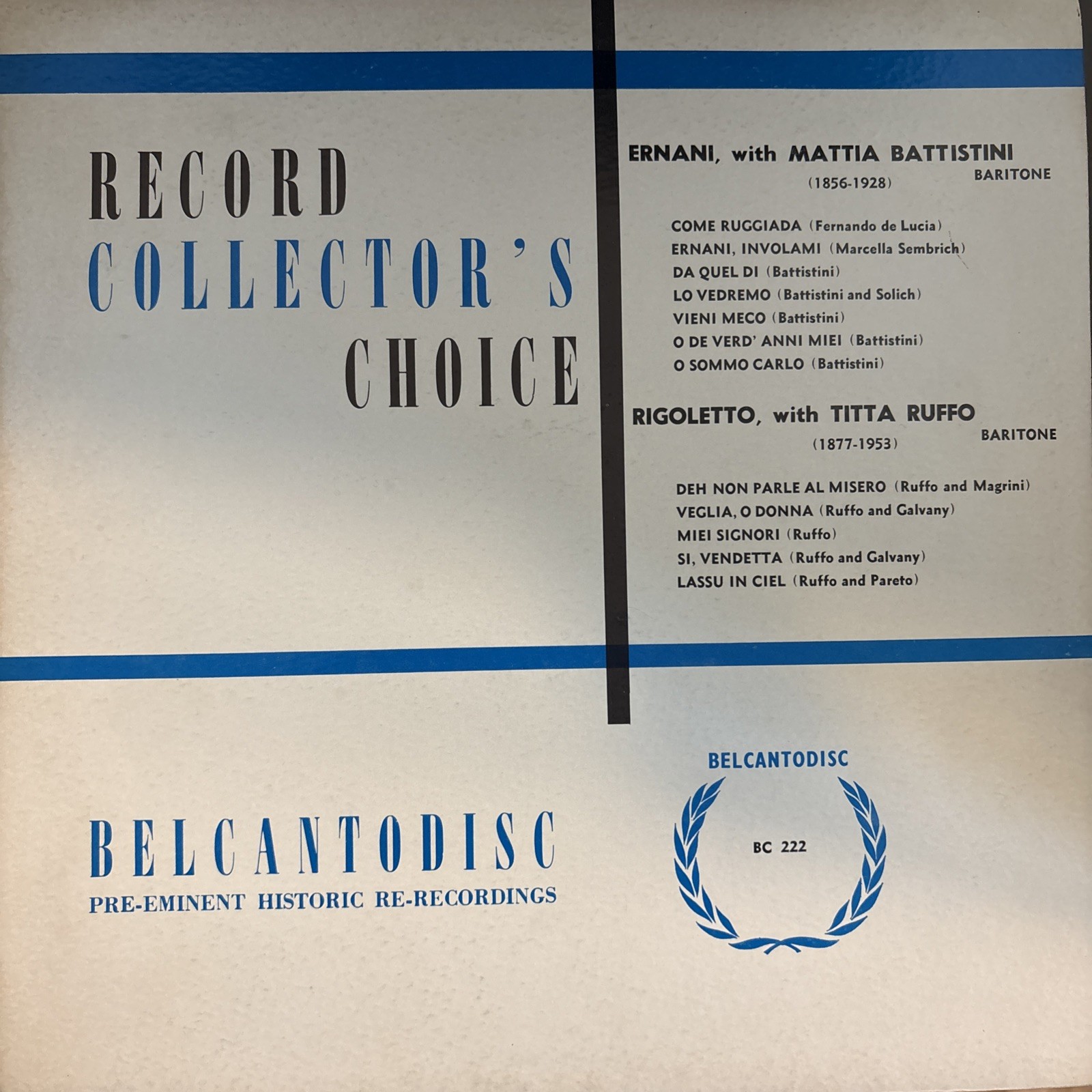 Record Collector’s Choice Erani, with Mattia Battistini