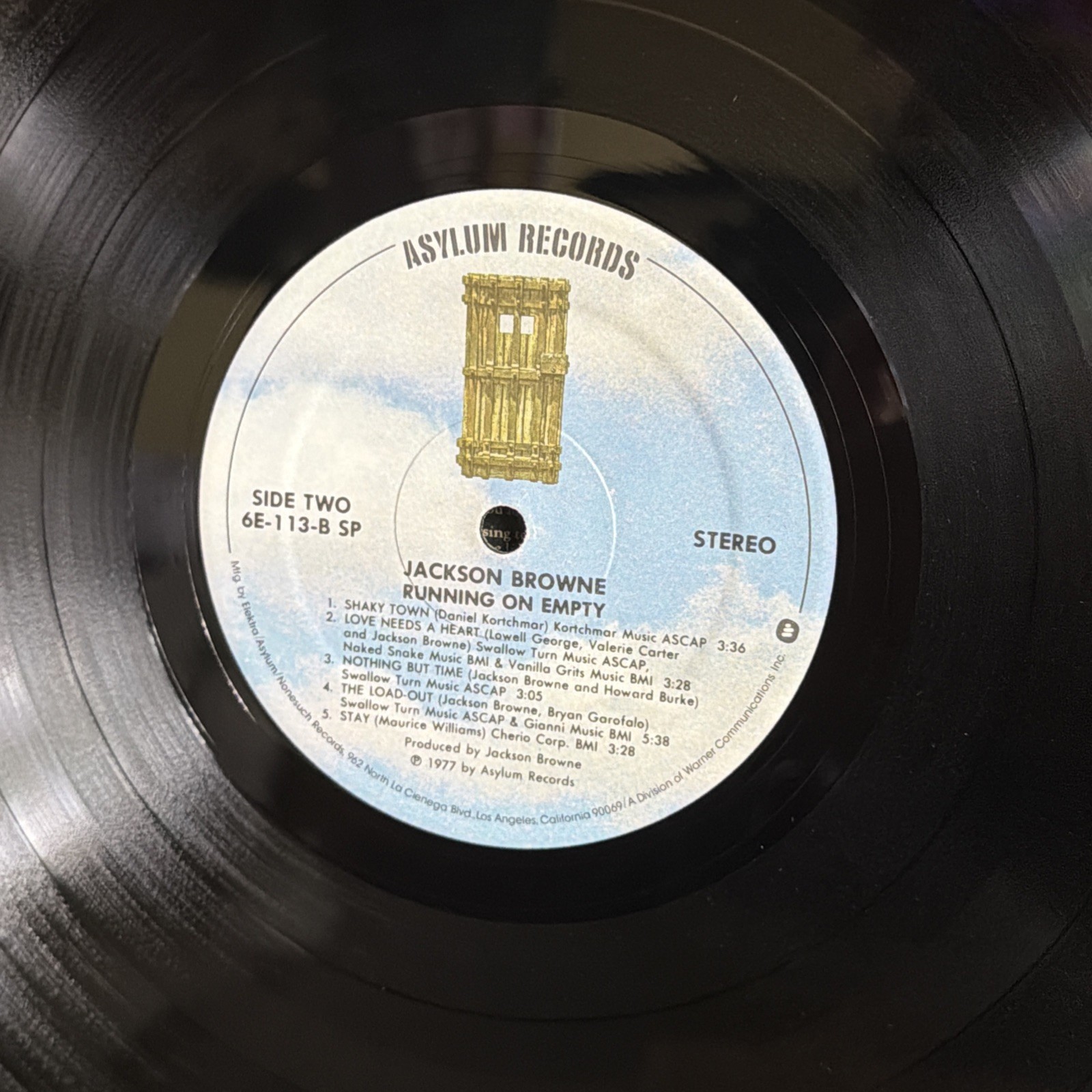 Jackson Browne Running on Empty LP Asylum 6E-113 1977 1st PR EX/EX OIS