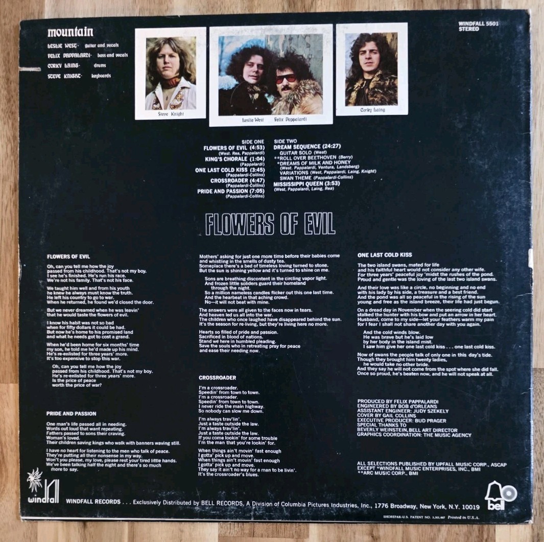 Mountain Flowers Of Evil Vinyl LP 1971 1st Press Monarch Ex-Nm Vinyl
