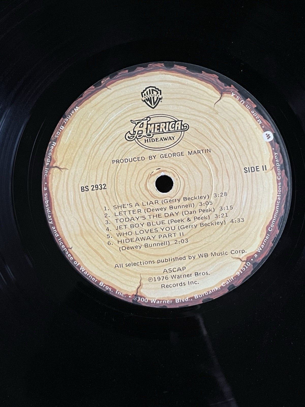 America – Hideaway. BS-2932 LP, 1976. Los Angeles Pressing. VG+