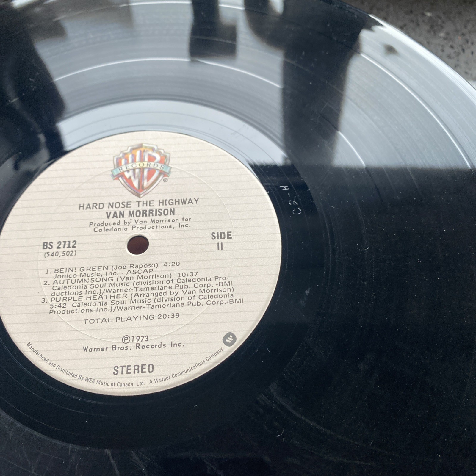 Van Morrison “Hard Nose The Highway” Rare Canada vinyl 1973 Warner Bros BS 2712