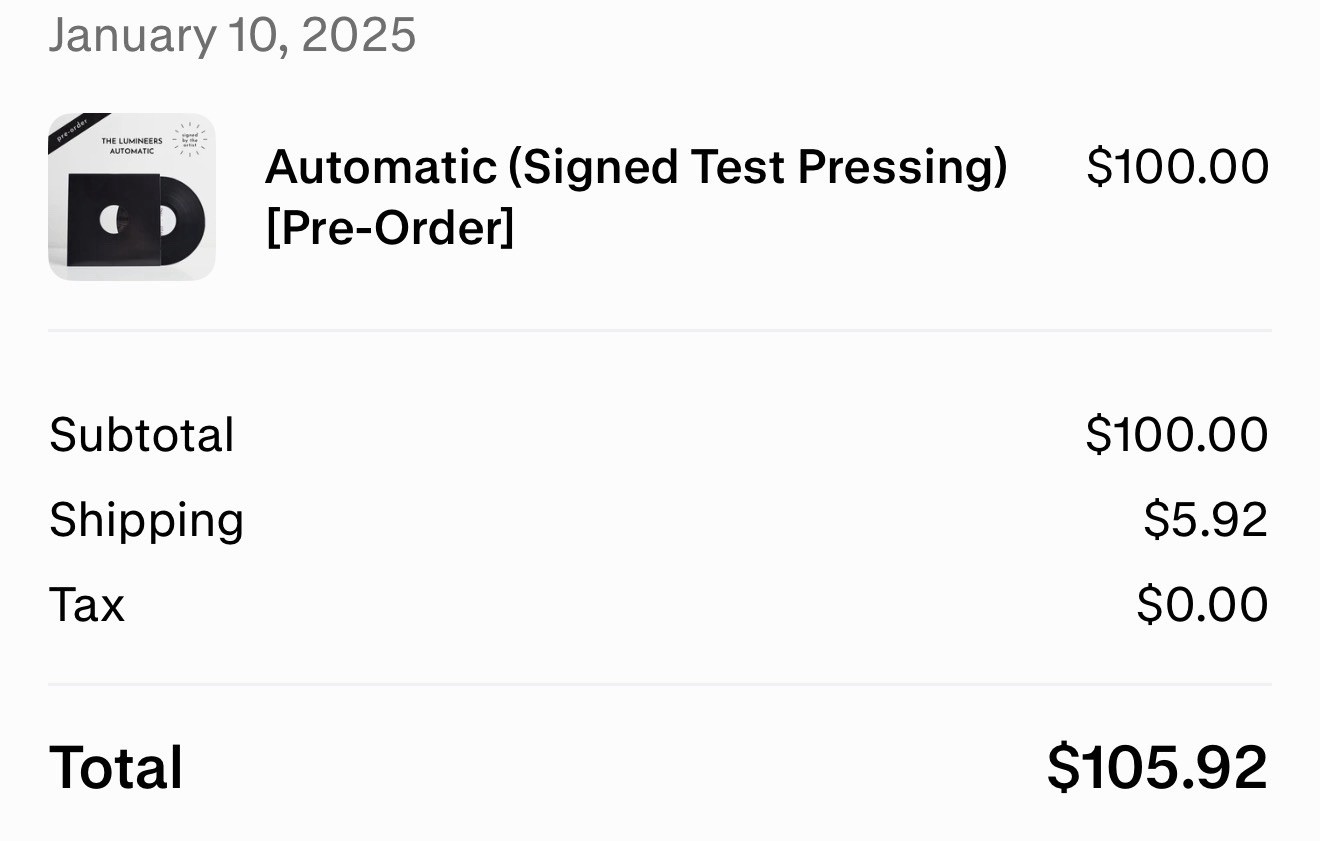 RARE The Lumineers Automatic SIGNED TEST PRESSING