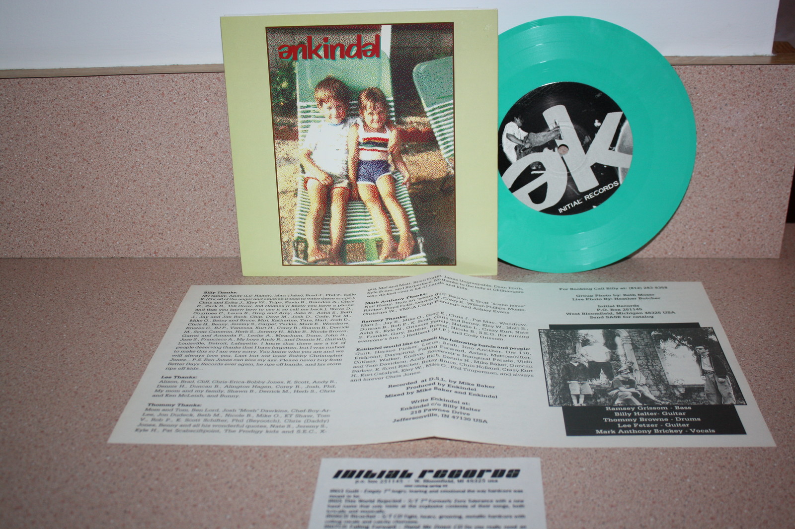 Enkindel 7″ green color vinyl Initial Records #9 includes insert