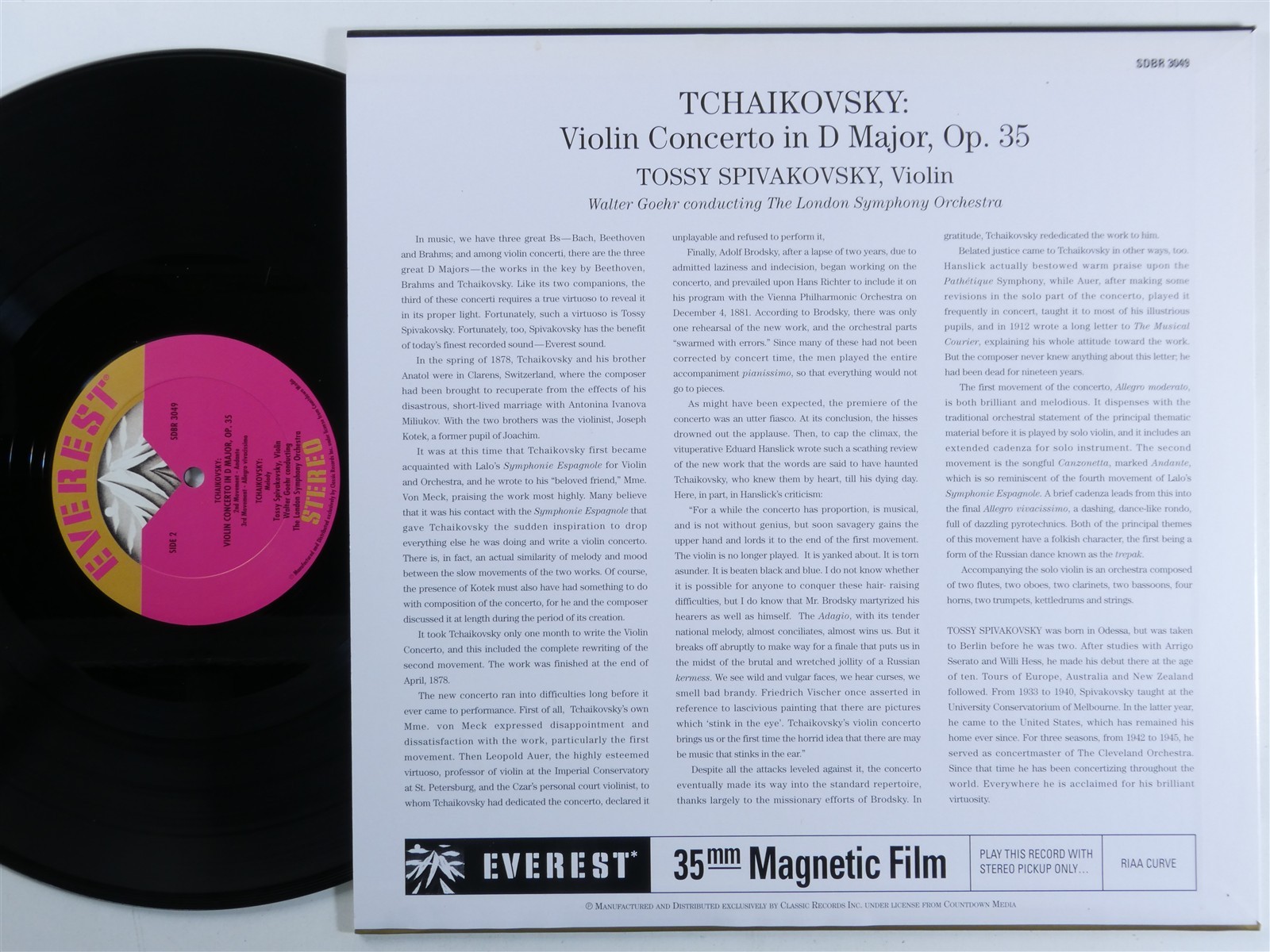 TCHAIKOVSKY Violin Concerto SPIVAKOVSKY / GOEHR – EVEREST LP NM 200g B614