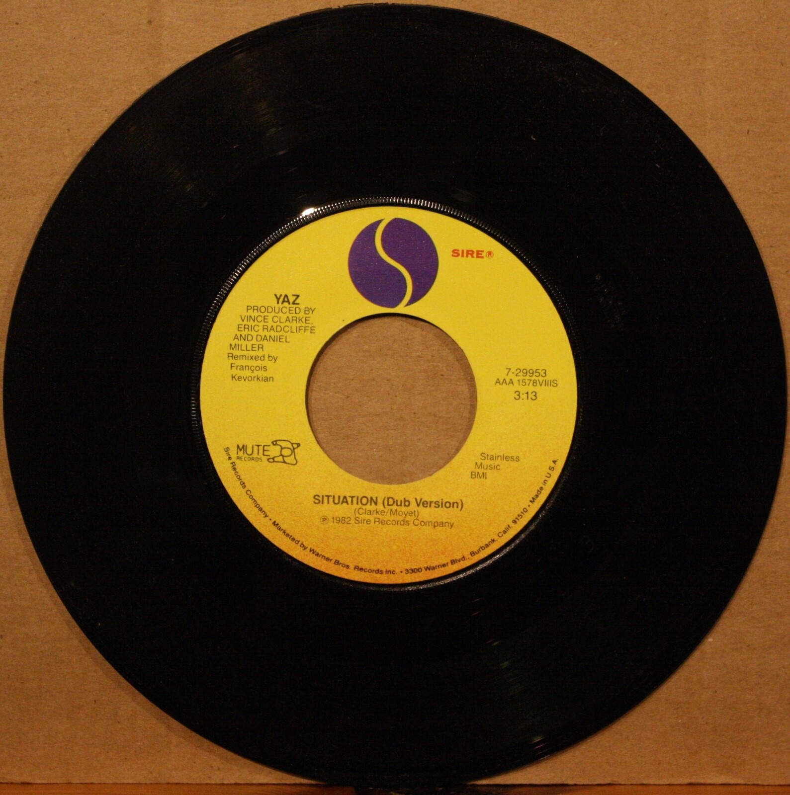YAZ **Situation** w/ (Dub Version) ELECTRONIC 45 on SIRE 7-29953