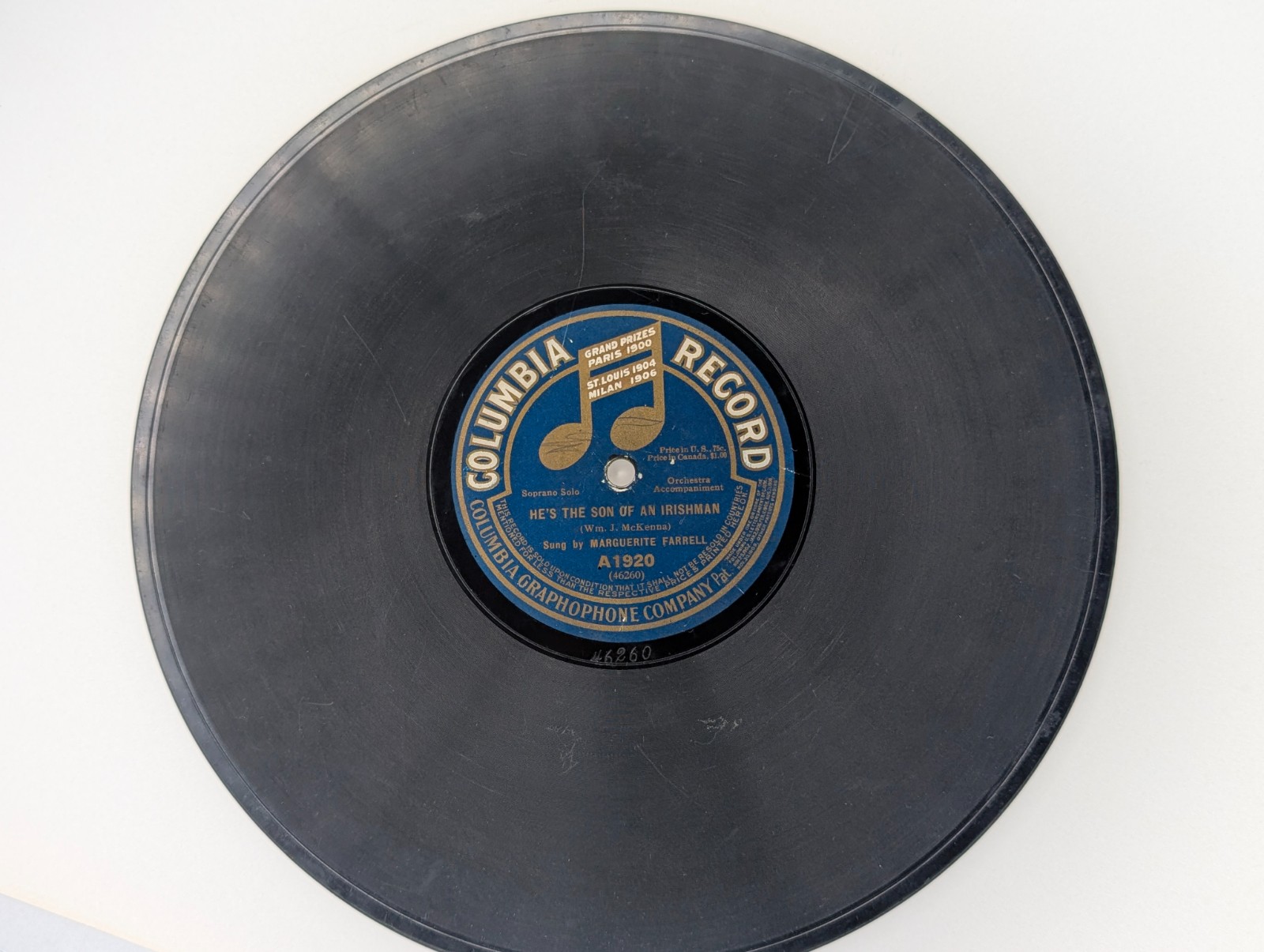 1910s Marguerite Farrell Columbia 78 RPM Son of Irishman / Rocky Road Irish Pop