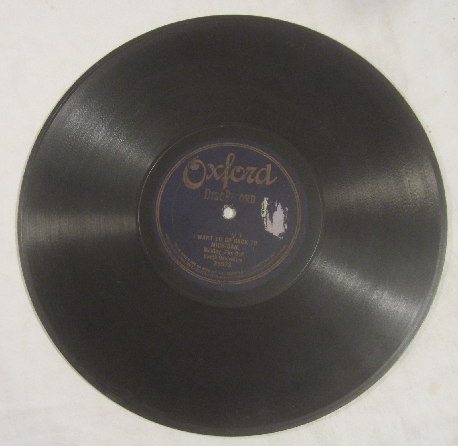 BANJO Orchestra One-Sided 78 — Oxford # 39573 — I WANT TO GO BACK TO MICHIGAN