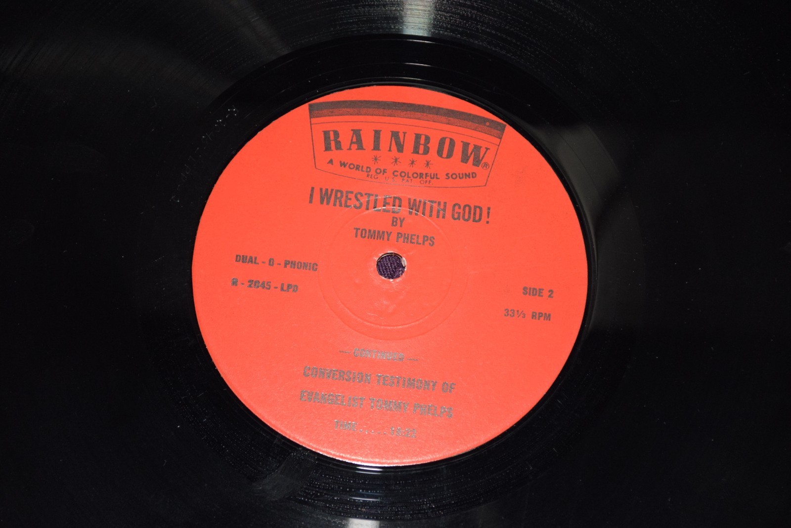 TOMMY PHELPS I Wrestled With God RAINBOW Xian Spoken Word SIGNED VG+/VG+