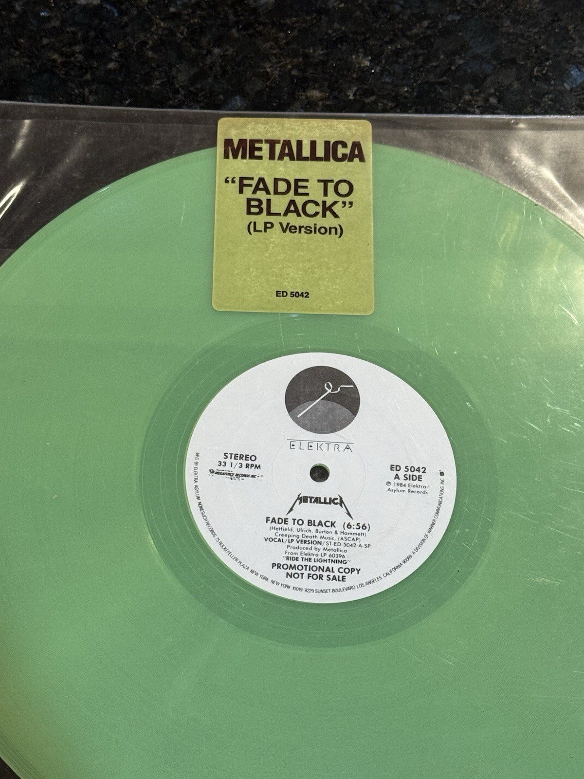 Metallica FADE TO BLACK PROMO GREEN VINYL NEAR MINT EXTREMELY RARE