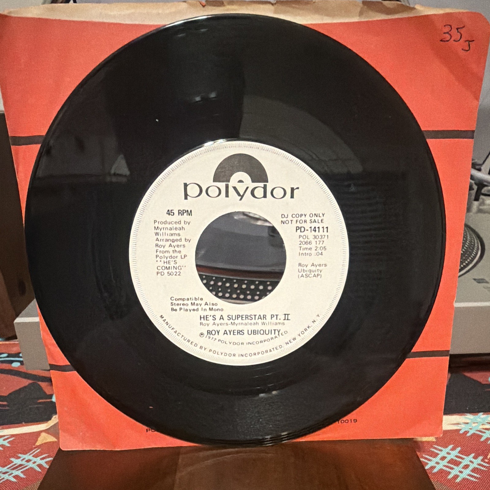 Roy Ayers Ubiquity He’s a Superstar 7″ 45RPM Promo DJ Copy Polydor PD-14111 1972