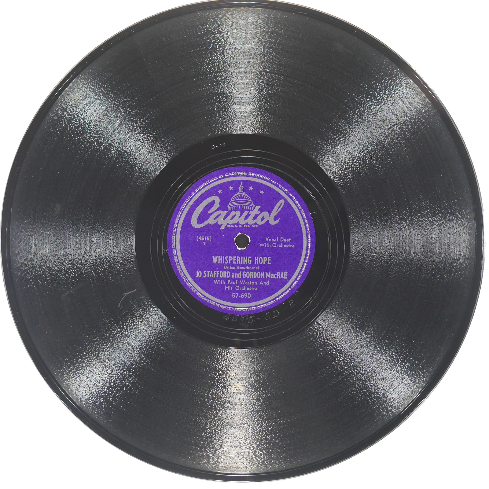JO STAFFORD Whispering Hope / Thought My Heart CAPITOL 57-690 VG 78 1949 Vocal
