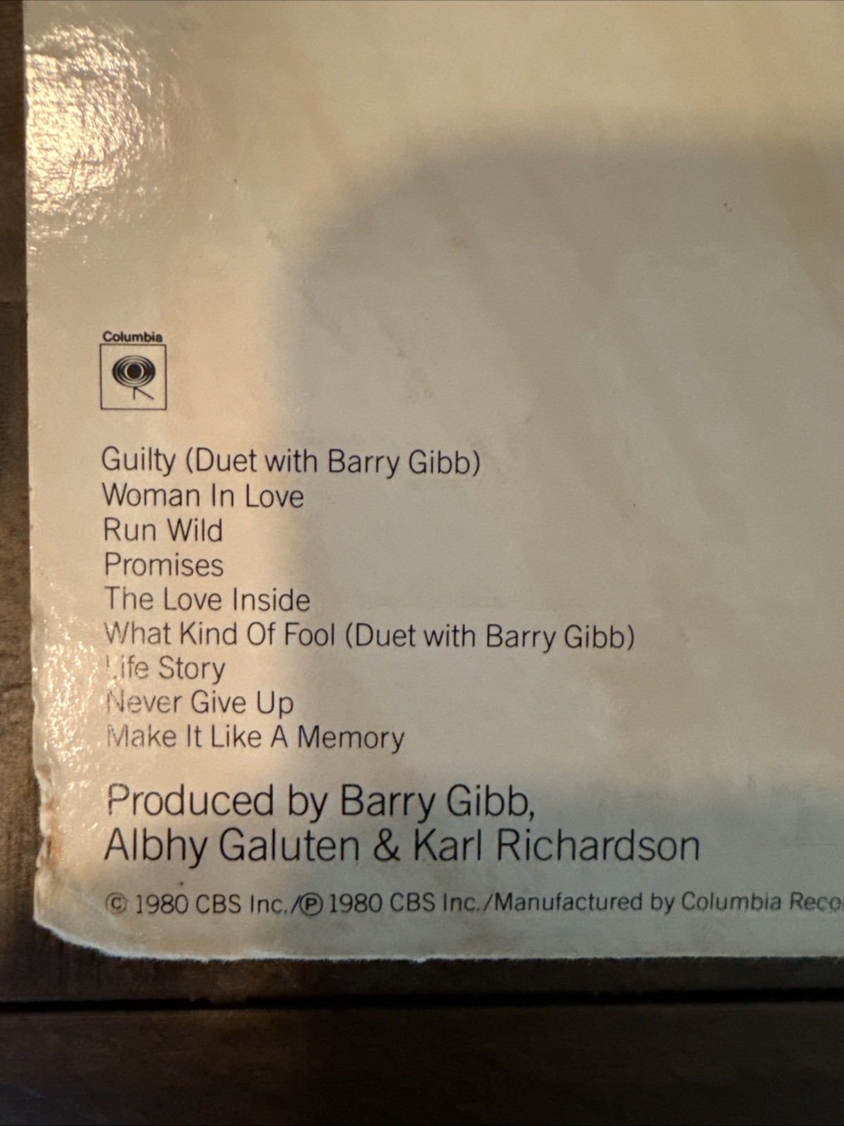 Barbra Streisand Guilty Vinyl LP 1980 Columbia FC 36750 Barry Gibb Gatefold Good