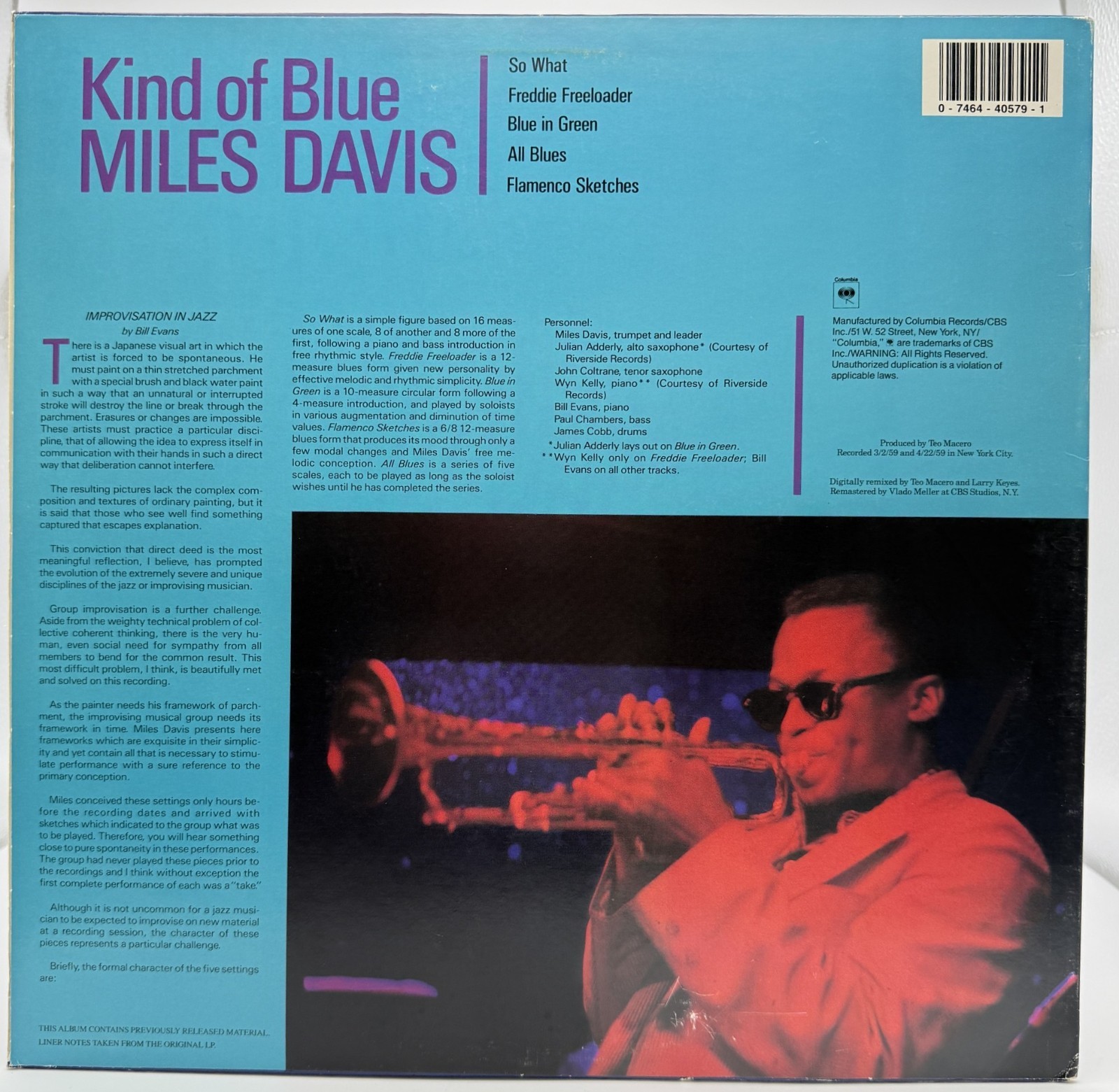 Miles Davis Kind Of Blue LP 1987 Columbia Jazz Masterpieces NM Vinyl Coltrane